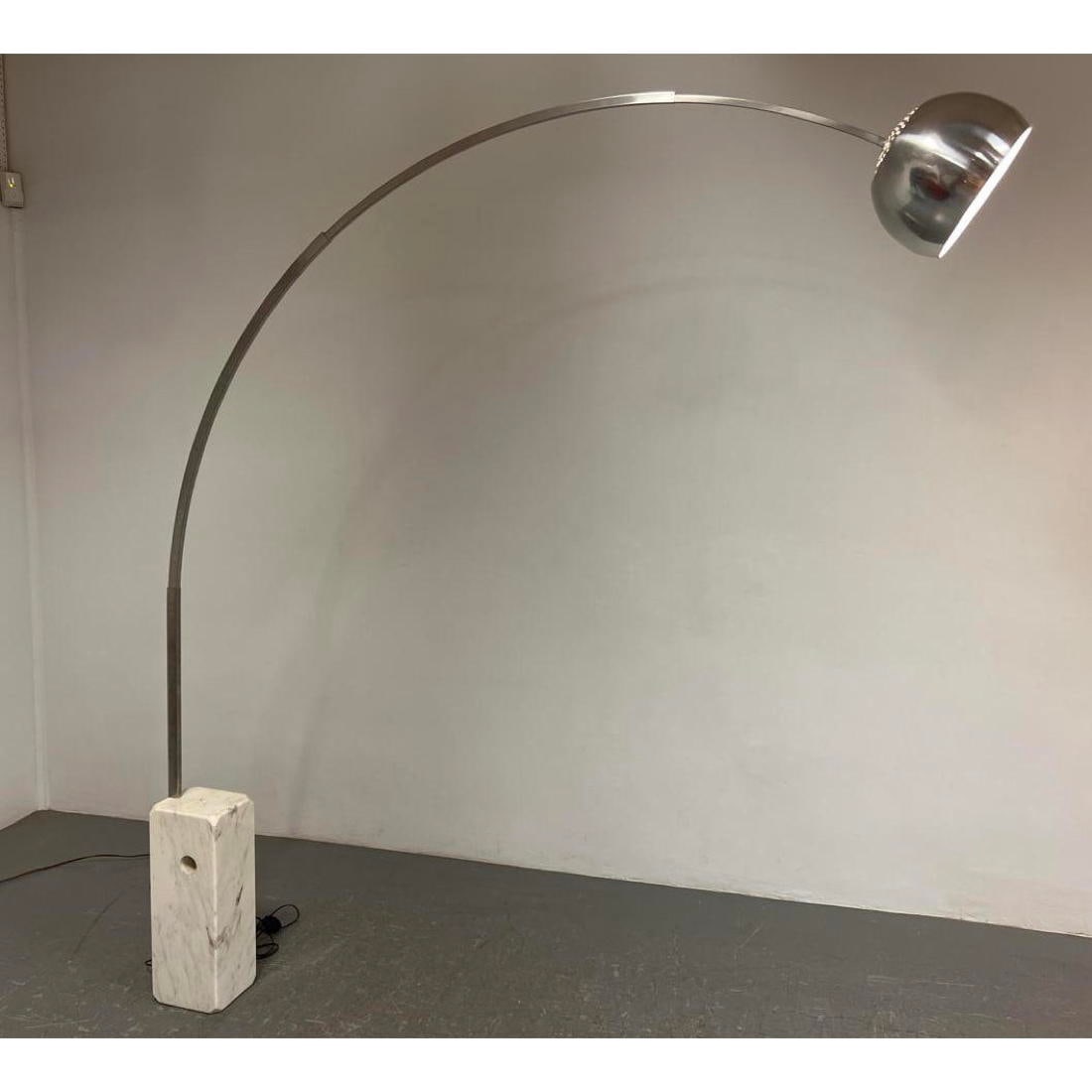 Italian ARCO Steel Floor Lamp. White marble column base. Stainless ball shade. Achille Castiglioni d (1 of 9)