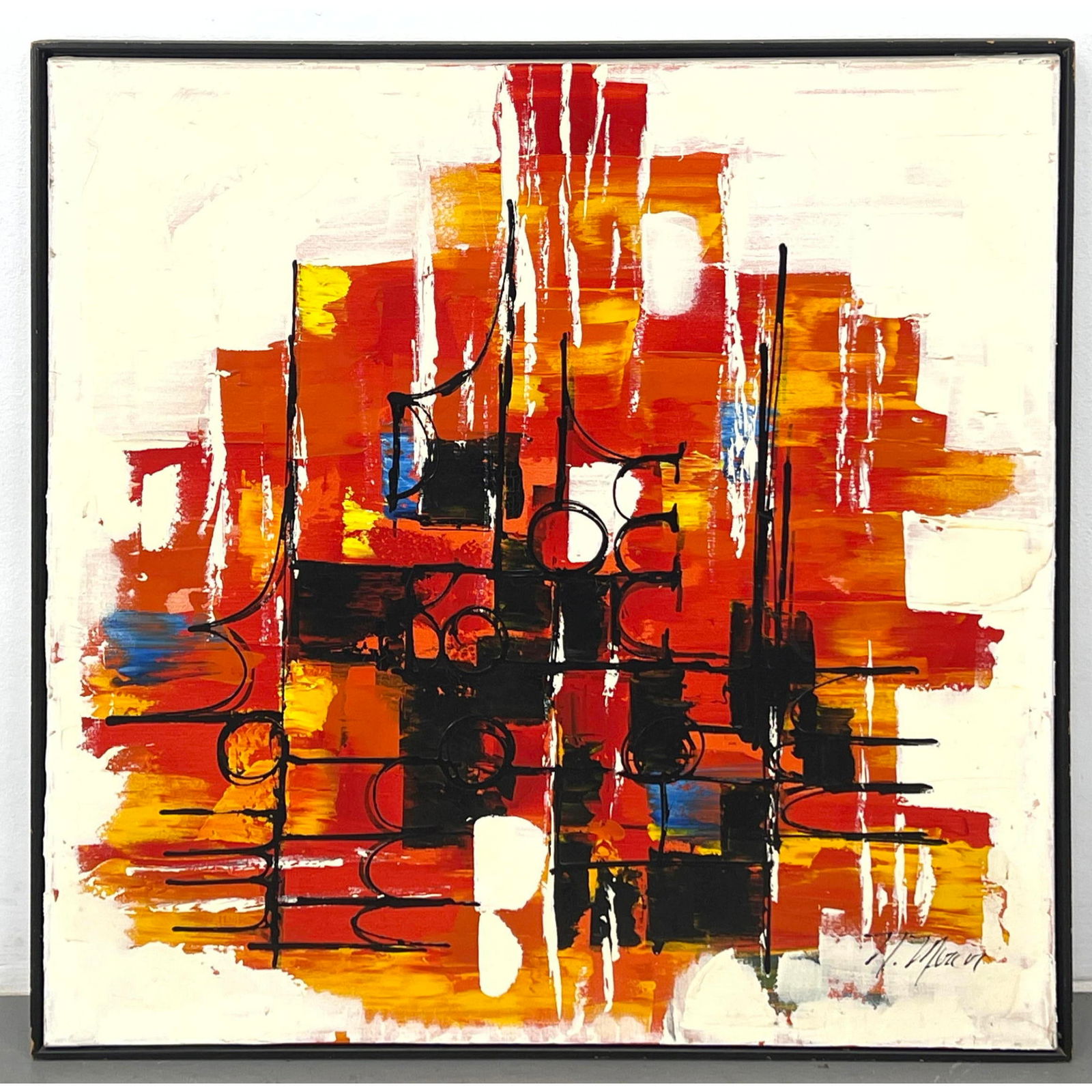 Signed Modernist Abstract Painting. Richly colored abstract expressionist. Illegibly signed. (1 of 9)