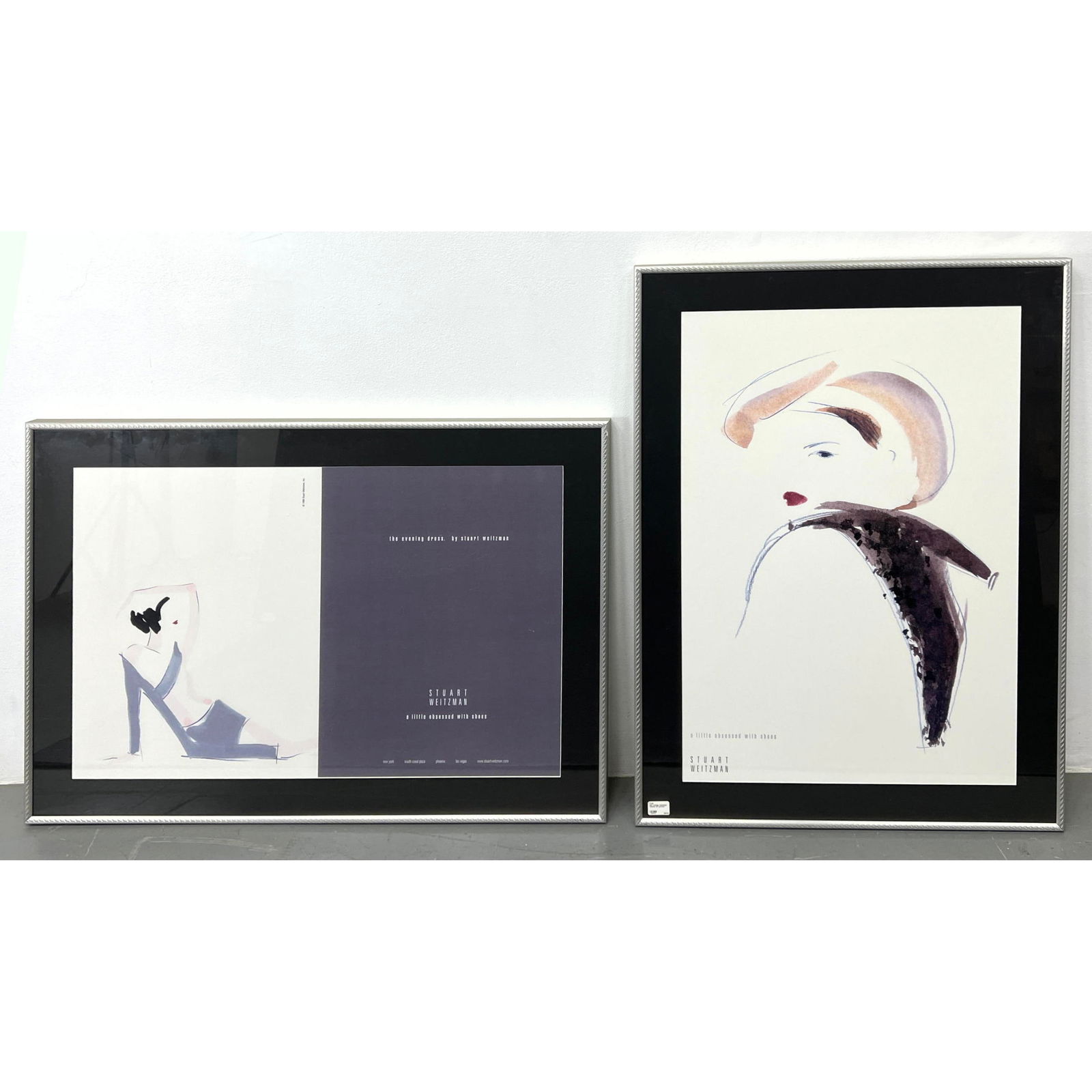 2pcs of Stuart Weitzman Exhibition Fashion Posters. 1999: 2pcs of Stuart Weitzman Exhibition Fashion Posters. 1999 Dimensions: Frame Height: 29.5 inches, Frame Width: 41 inches. - Image Size: Image Height: 23 inches, Image Width: 34 inches. ---