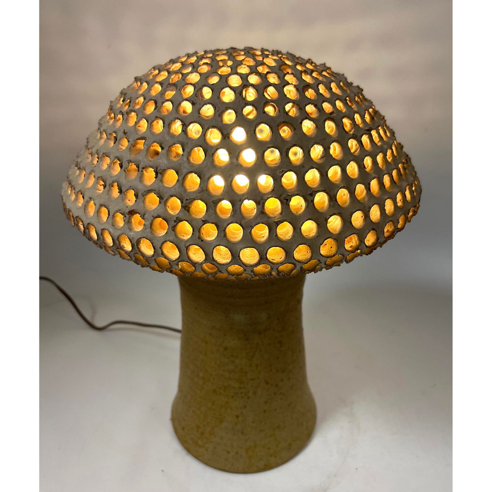 Mushroom form Artisan Studio Pottery Table Lamp. Modernist Lamp has pierced mushroom style ceramic s (1 of 7)