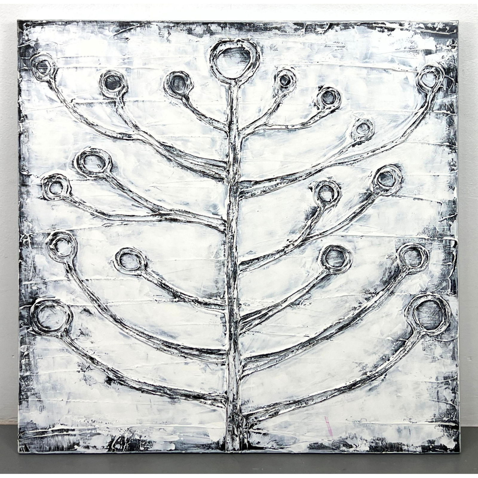 SARAH BROOKE 1987 White gray ABSTRACT ACRYLIC painting on Canvas. Australian artist. (1 of 10)