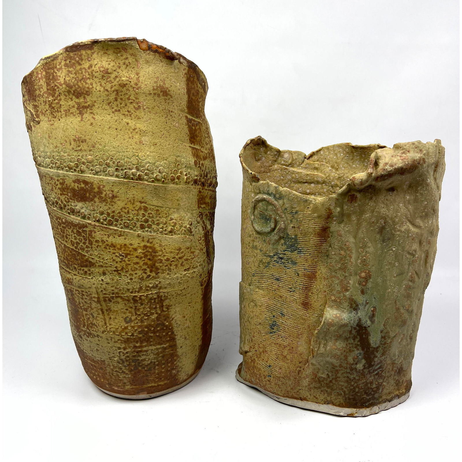 2pc Glazed Art Pottery Vases. Signed illegibly. (1 of 17)