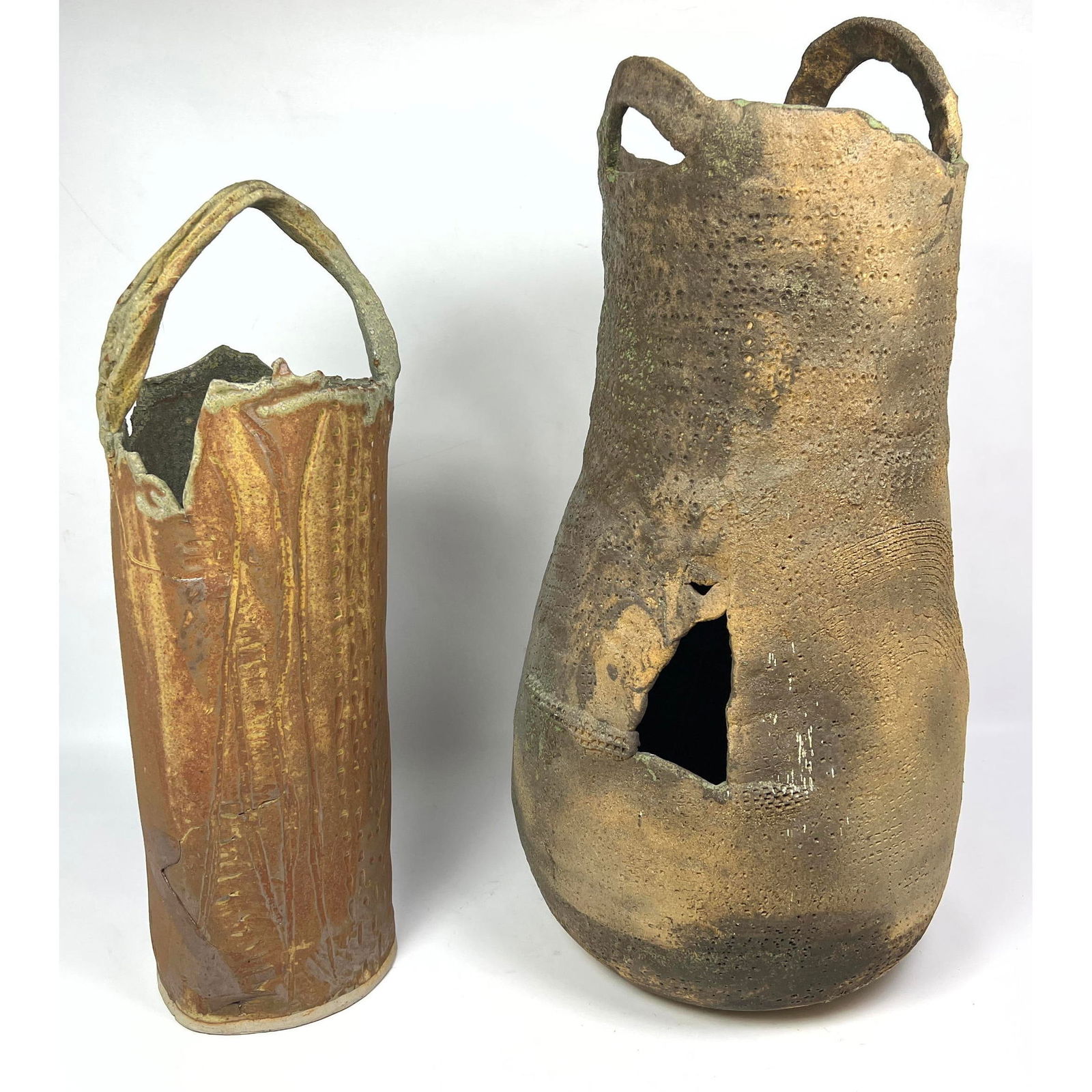 2pcs studio pottery Tall Vessels Vases. Handled. (1 of 15)