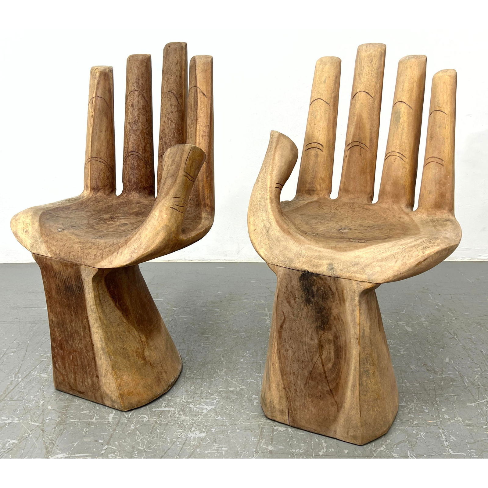 Pair Carved Wood Hand Chairs. Heavy Carved Solid wood. Pedro Friedeberg inspired. (1 of 11)
