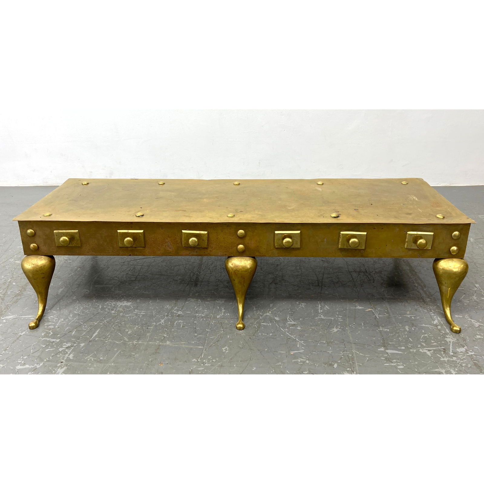 Hollywood Regency brass footman coffee table. Low profile cocktail table. (1 of 10)