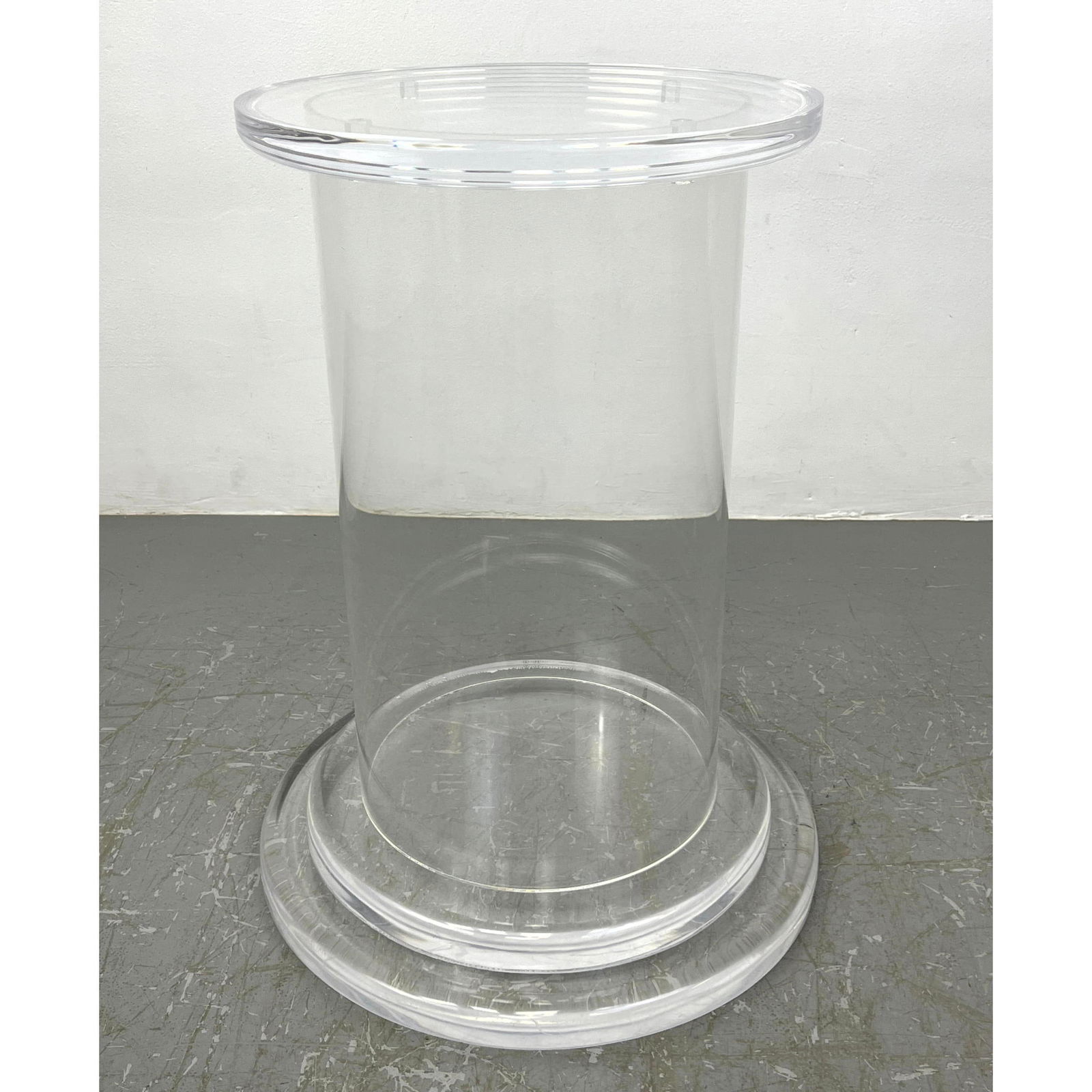 Clear Lucite Round Modernist Display Pedestal. Mid Century Modern. Top lifts off if you want to fill (1 of 9)