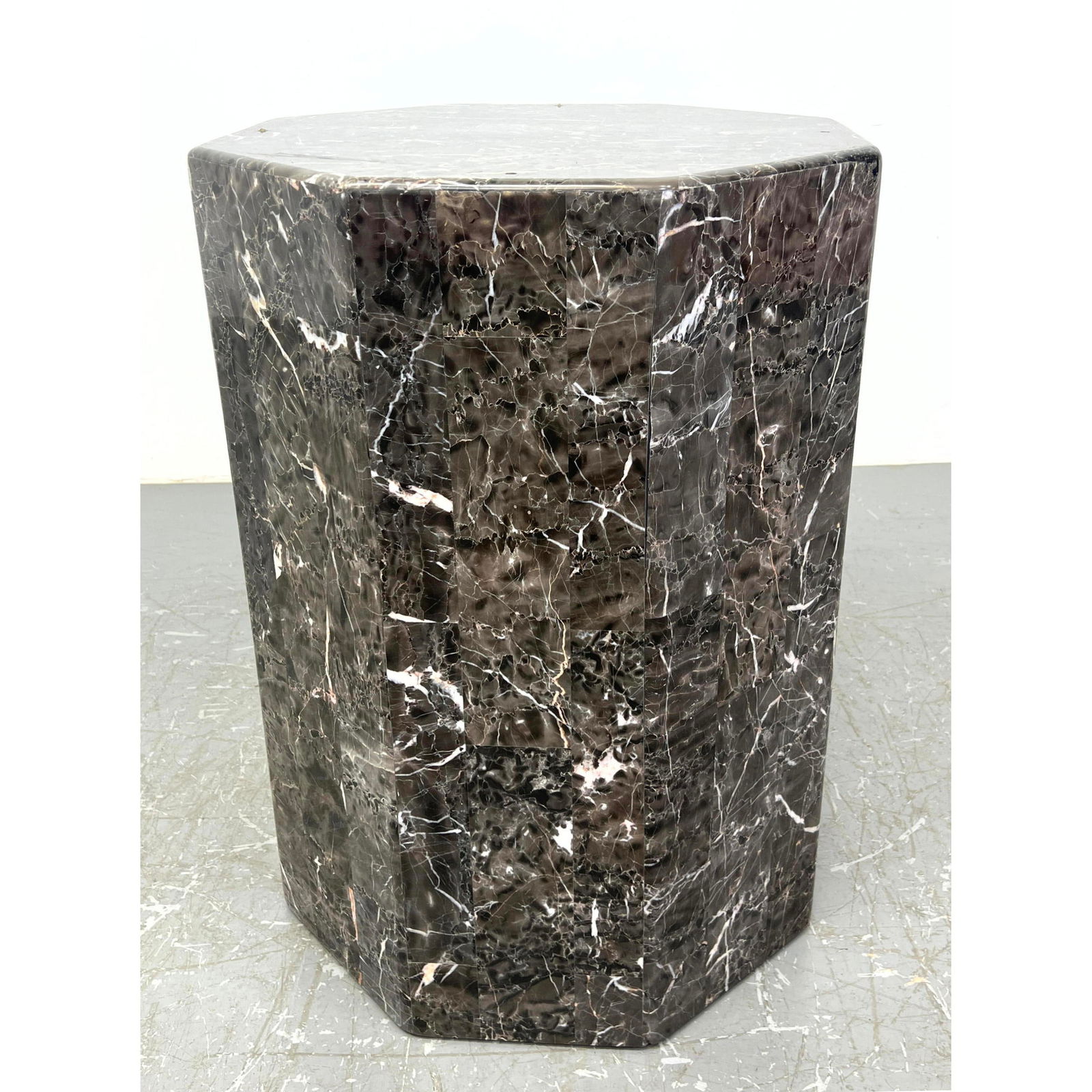 Octagonal Figured Marble Display Pedestal. Modernist form. (1 of 7)