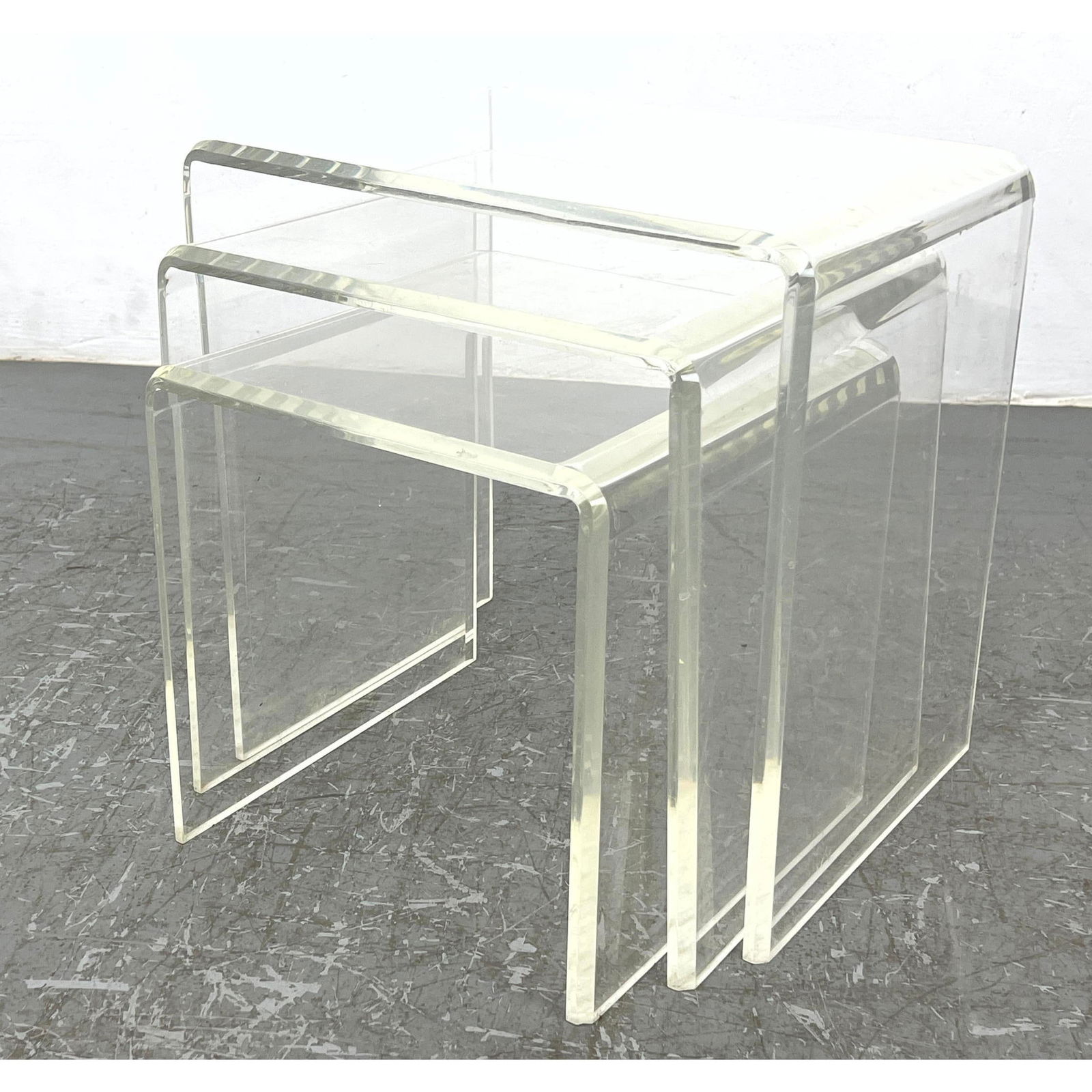 Set 3 Clear Lucite Acrylic Nesting Tables. Modernist. (1 of 9)