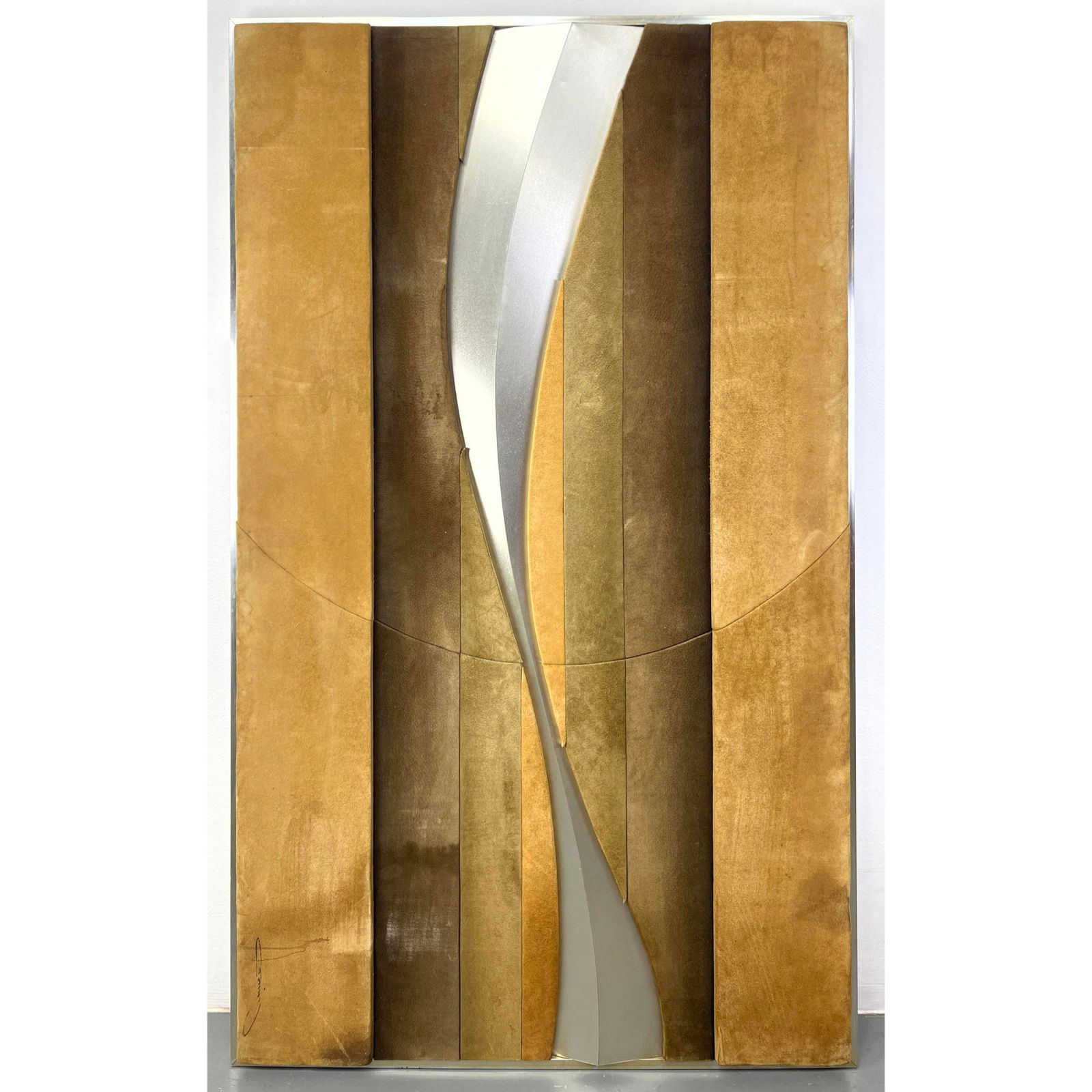 Signed Suede Modernist Wall Art Assemblage. Colored Leathers. (1 of 14)