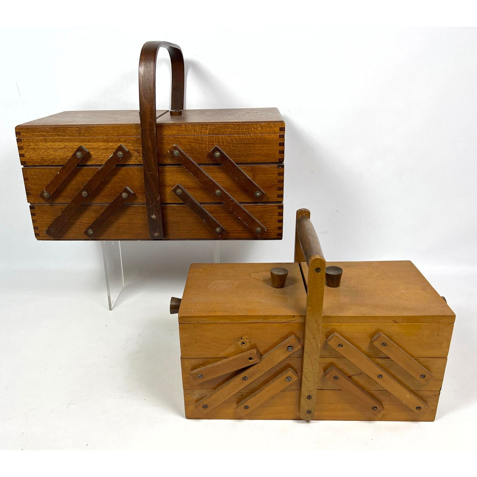 2pcs Mid Century Modern Telescoping Fold Out Wood Sewing Boxes Kits (1 of 20)