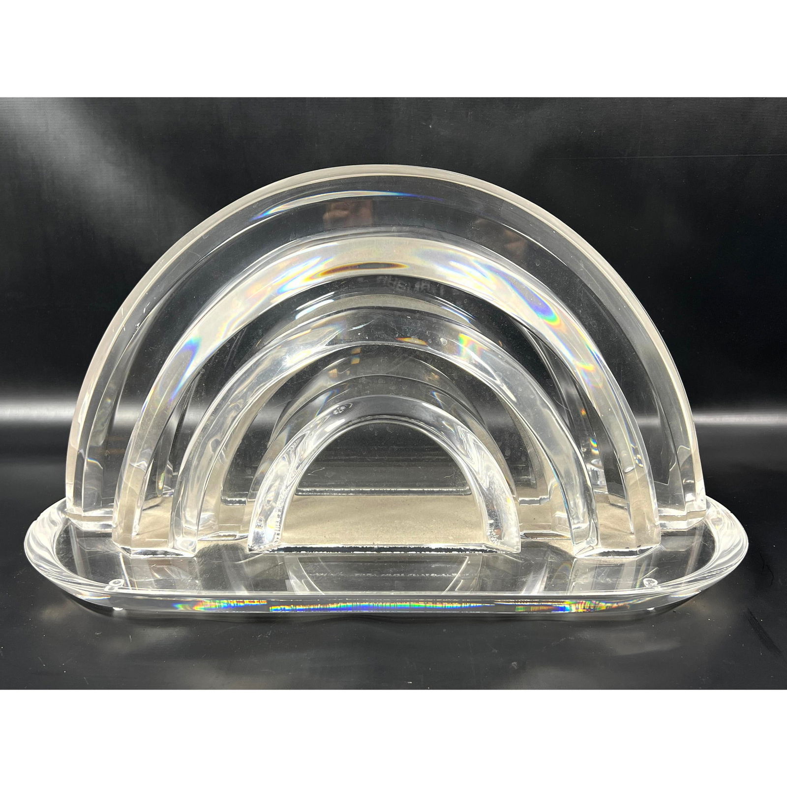 VAN TEAL Clear Acrylic Modernist Sculpture. Graduated Arcs. Base Signed and Numbered 128/300.: VAN TEAL Clear Acrylic Modernist Sculpture. Graduated Arcs. Base Signed and Numbered 128/300. Dimensions: Height: 12 inches, Width: 20.5 inches, Depth: 9.5 inches. ---
