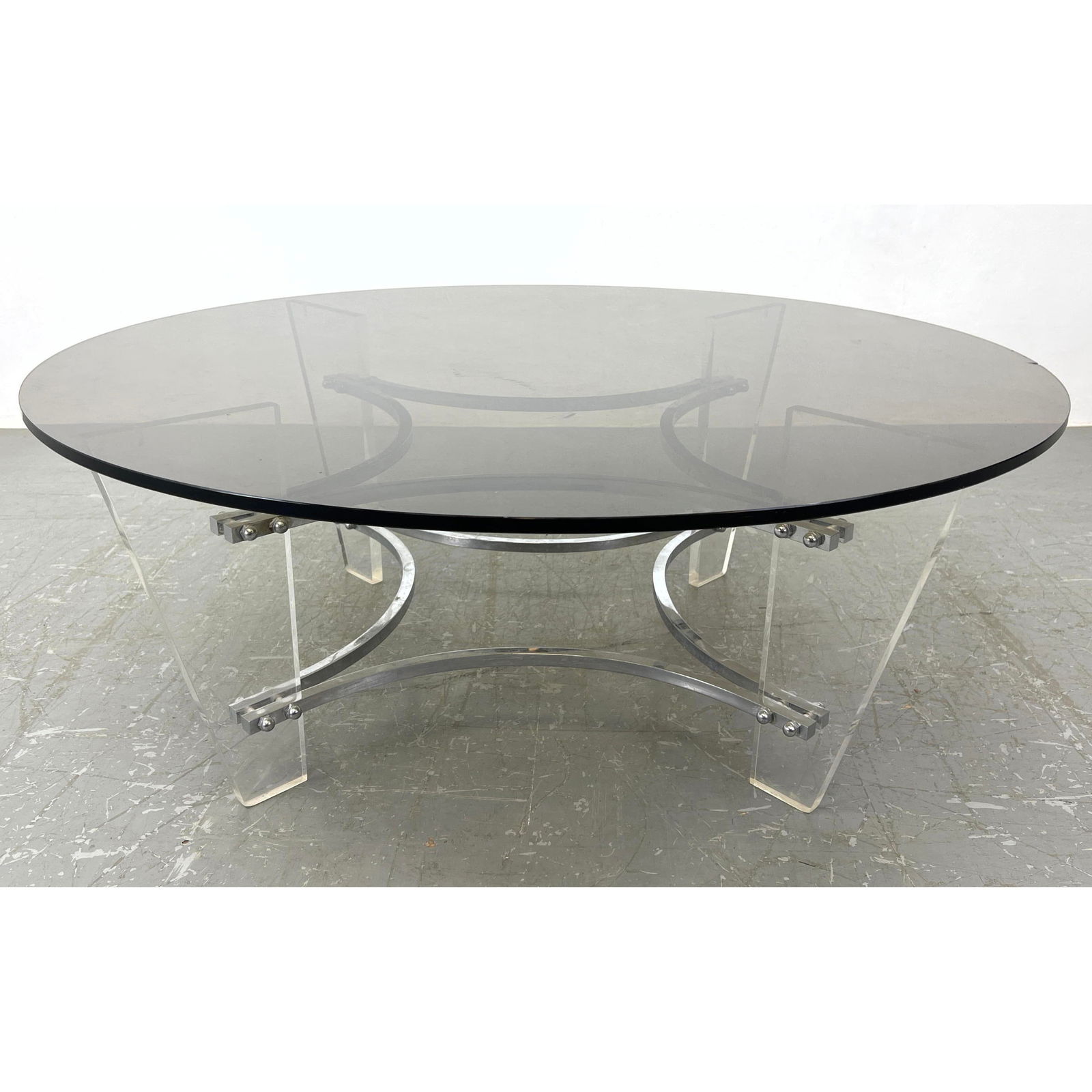 CHARLES HOLLIS JONES Style Coffee Table. Lucite and Chrome Gray Glass Top. (1 of 9)