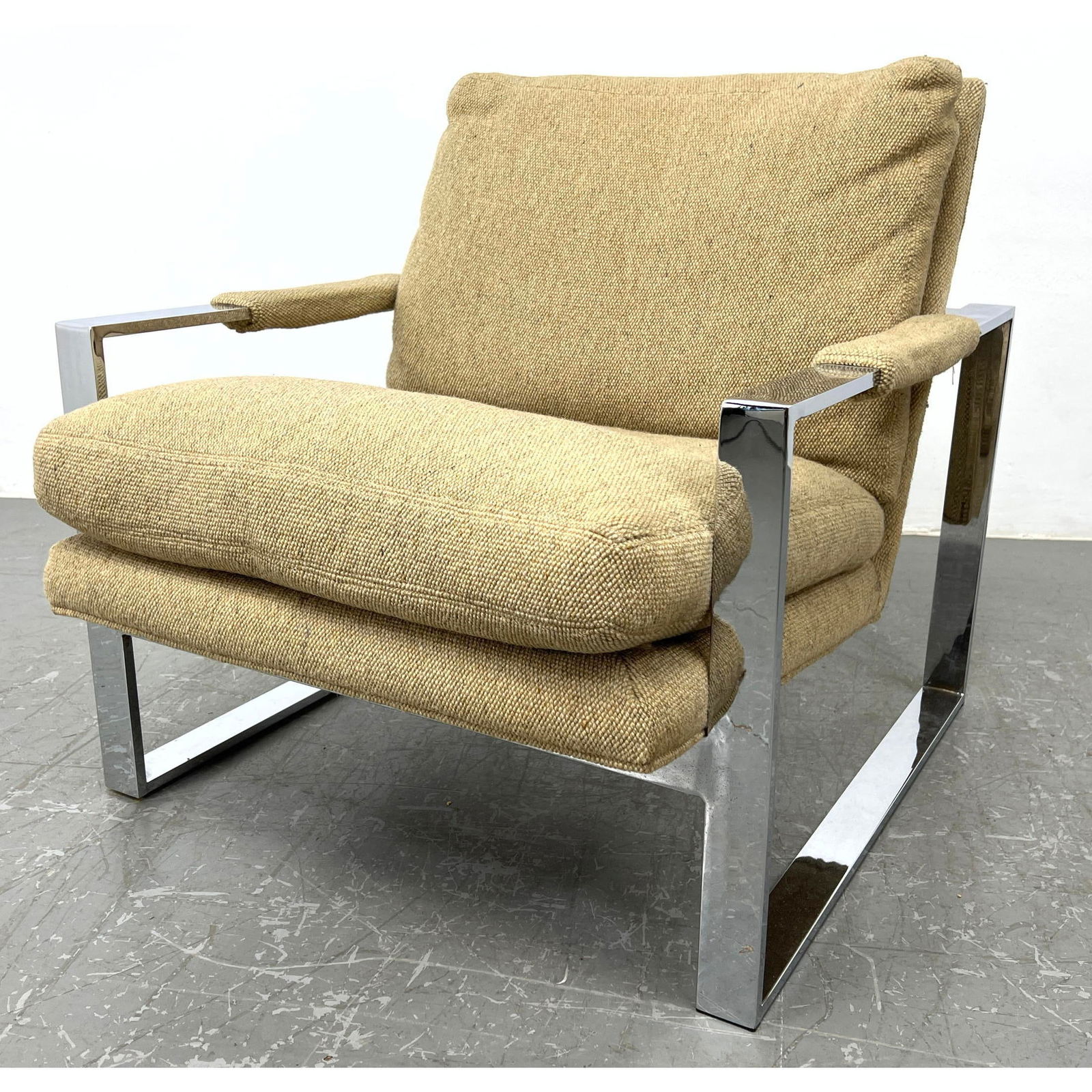 Milo Baughman Style Flat Chrome Framed Lounge Chair.  Unmarked. (1 of 9)