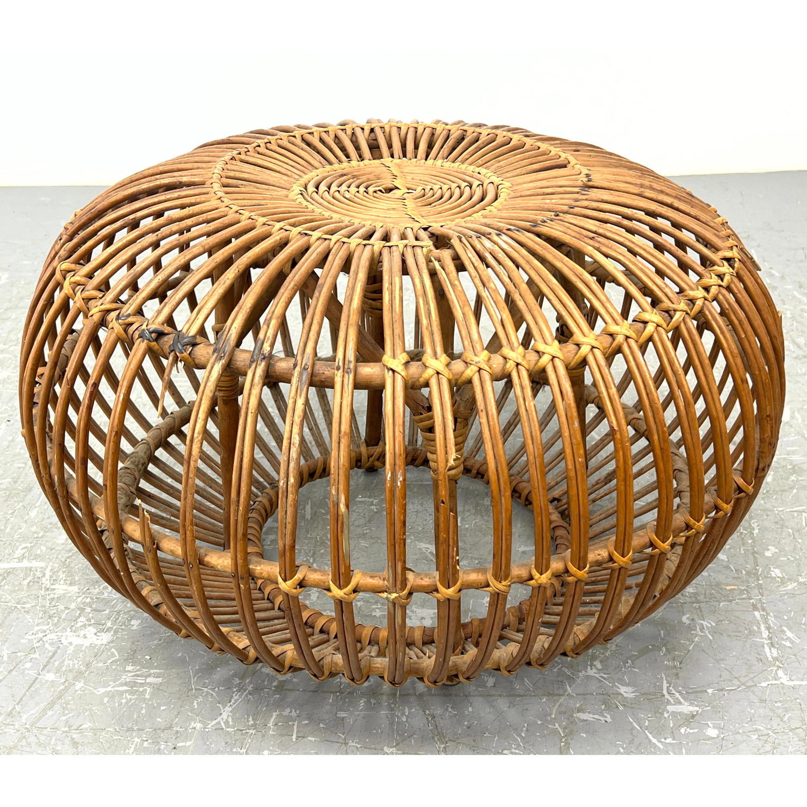 Franco Albini Round Woven Rattan Reed Ottoman. Stool. Modernist. (1 of 6)