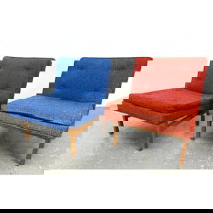 Pair Milo Baughman Lounge Chairs. American Modern. Armless.: Pair Milo Baughman Lounge Chairs. American Modern. Armless. Dimensions: Height: 28 inches, Width: 24 inches, Depth: 27 inches. - Seat Height: 16 inches --- We offer curbside delivery to NYC, Manhattan