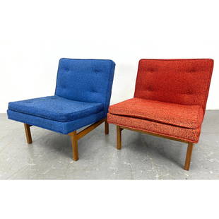 Pair Milo Baughman Lounge Chairs. American Modern. Armless.: Pair Milo Baughman Lounge Chairs. American Modern. Armless. Dimensions: Height: 28 inches, Width: 24 inches, Depth: 27 inches. - Seat Height: 16 inches --- We offer curbside delivery to NYC, Manhattan