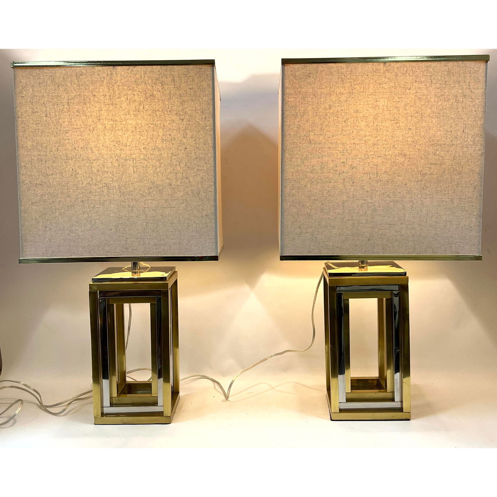 Pair Romeo Rega Attributed Table Lamps. Hollywood regency  style chrome and brass table lamps in the (1 of 16)