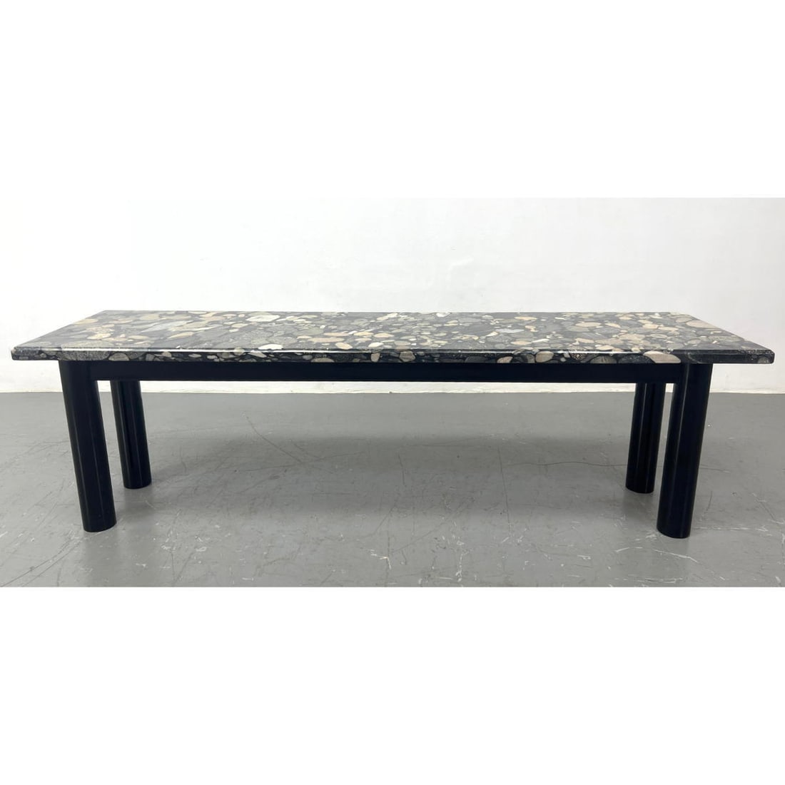 Aggregate Natural Stone Pebble Top Bench Coffee Table. Black Wood Base. (1 of 15)