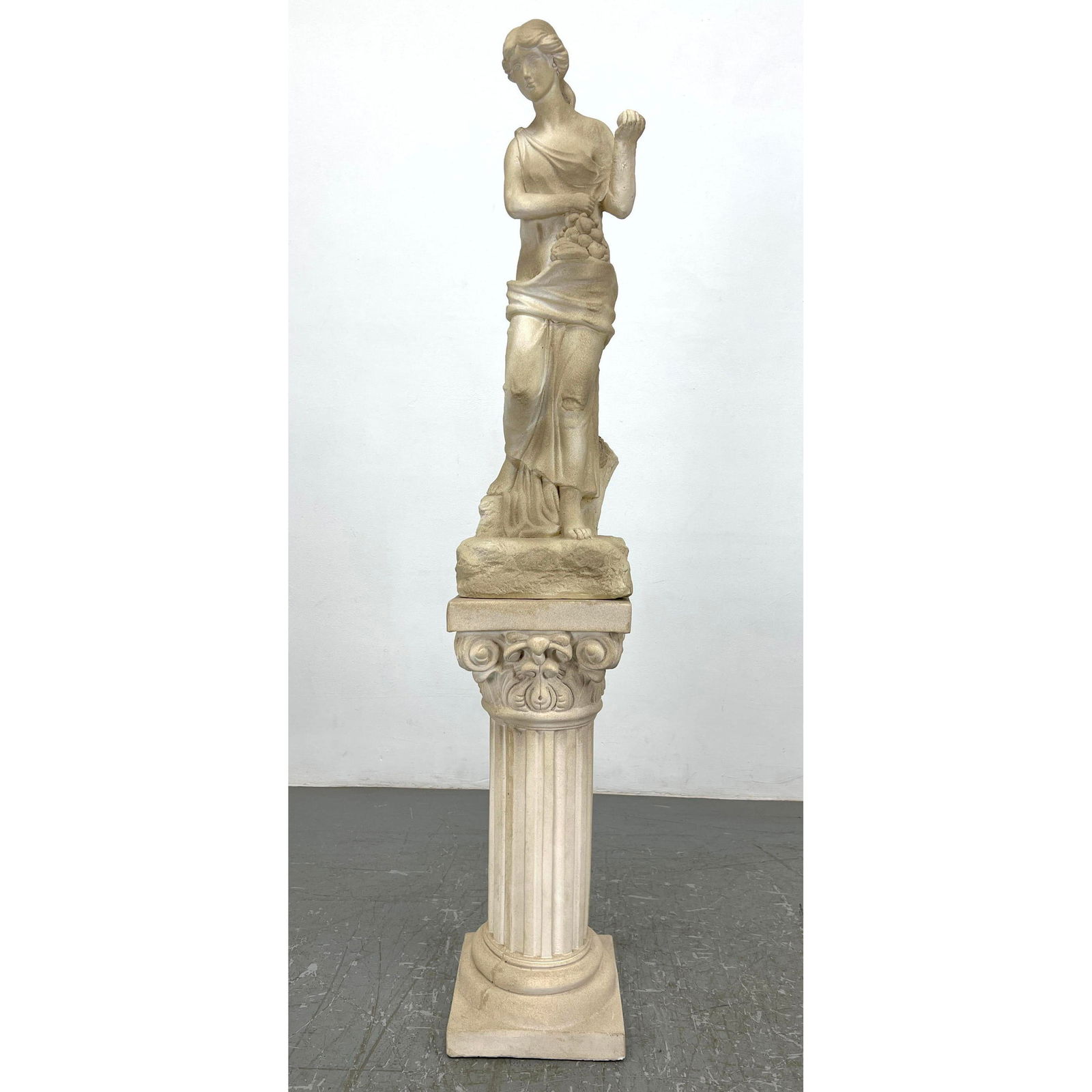 Neoclassical Style Textured Plaster Garden Statuette on Fluted Column Base. Light weight plaster. (1 of 13)