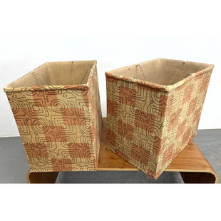 Pr Angelo Testa Style Graphic Fabric Lamp Shades. Box form: Pr Angelo Testa Style Graphic Fabric Lamp Shades. Box form Dimensions: Height: 16 inches, Width: 18.5 inches, Depth: 12 inches. --- We offer curbside delivery to NYC, Manhattan, Close Brooklyn, Hoboke