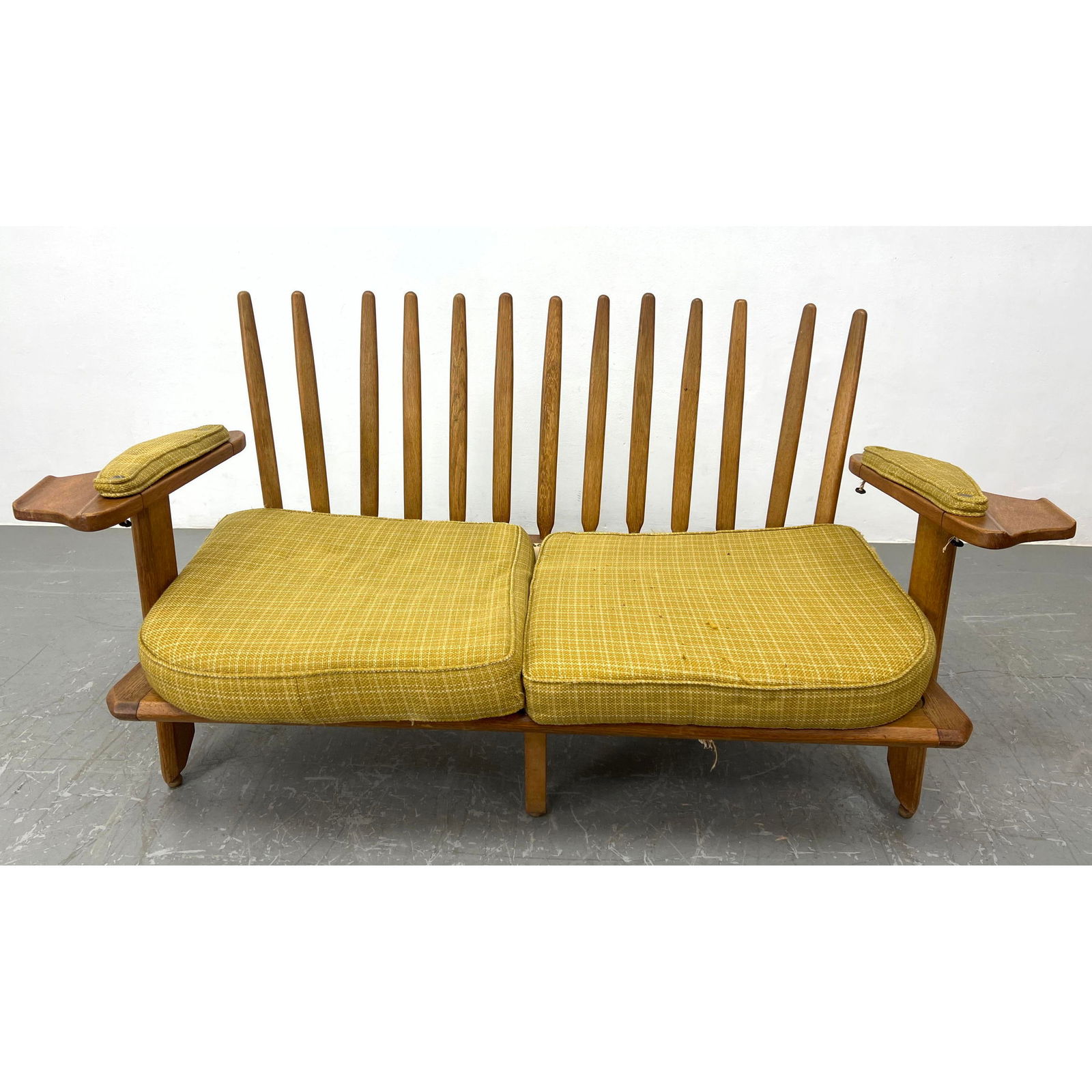 Guillerme et Chambron sofa Couch in Oak. Wide flat arms. (1 of 11)