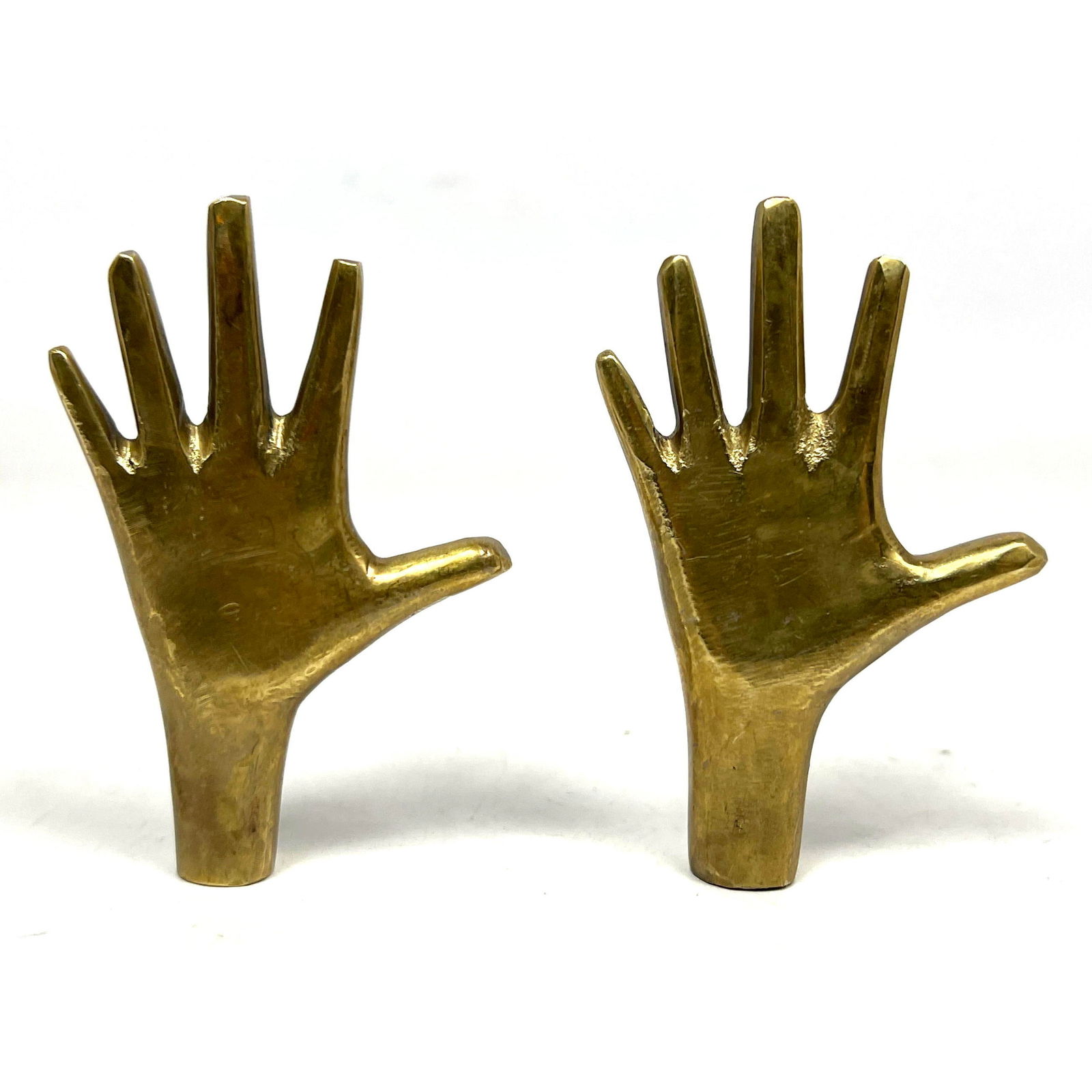 Pair Small Brass Hand Paperweight Sculptures.  Aubock Style. Unmarked. (1 of 8)