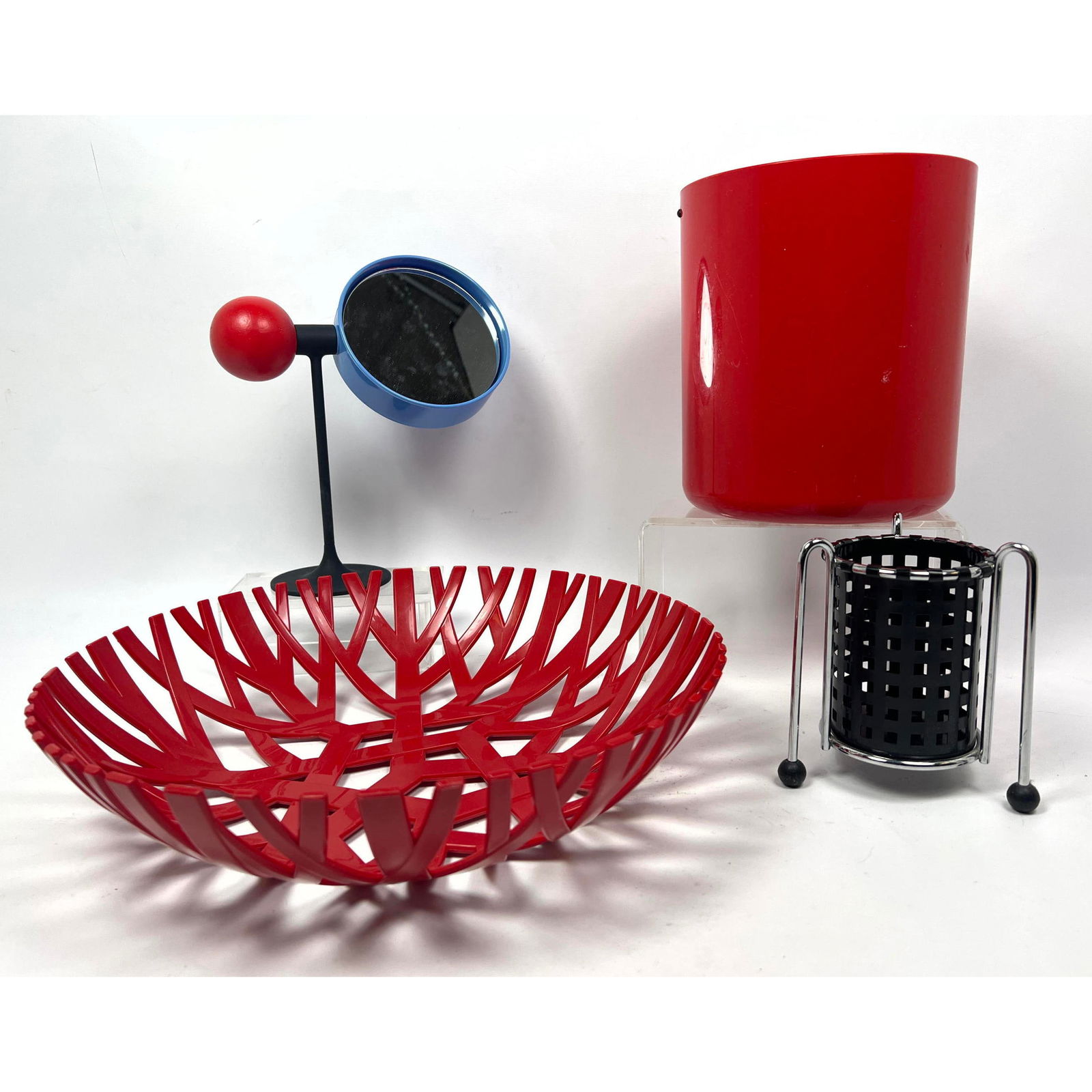 Colorful Black, Red, Blue Modern Design Lot. Post Modern Tableware. Red Plastic Ice Bucket. Chrome a (1 of 16)