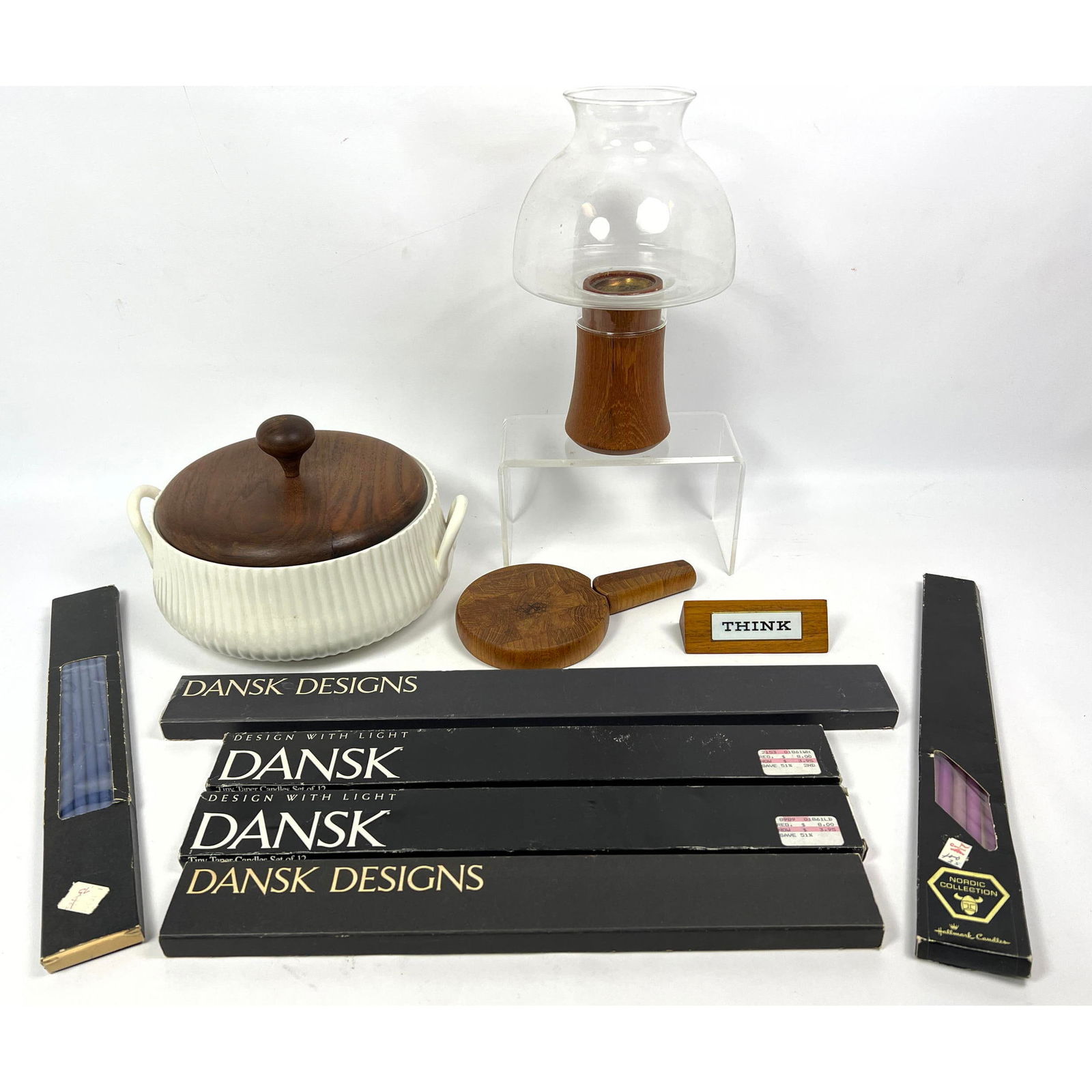 Danish Modern Teak Items. Ernest Sohn, Dansk, Paul Rand for IBM: Danish Modern Teak Items. Ernest Sohn, Dansk, Paul Rand for IBM Dimensions: Height: 10.5 inches, Width: 9.5 inches, Depth: 6.75 inches. - Additional Dimensions: Candleholder H: 11.25 inches, W: 7 inch