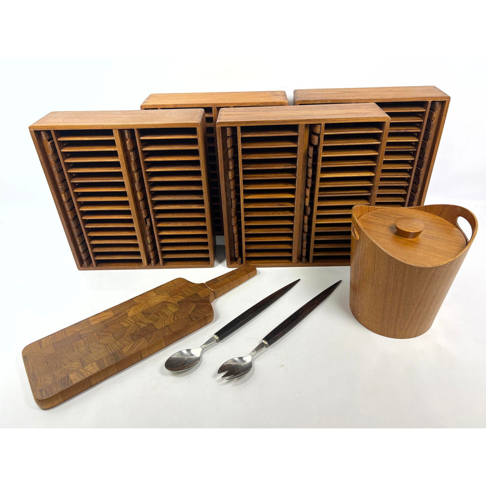 Mid Century Modern Teak.  Teak wall mount cassette holders. Dansk cheese and knife tray. teak ice bu (1 of 20)