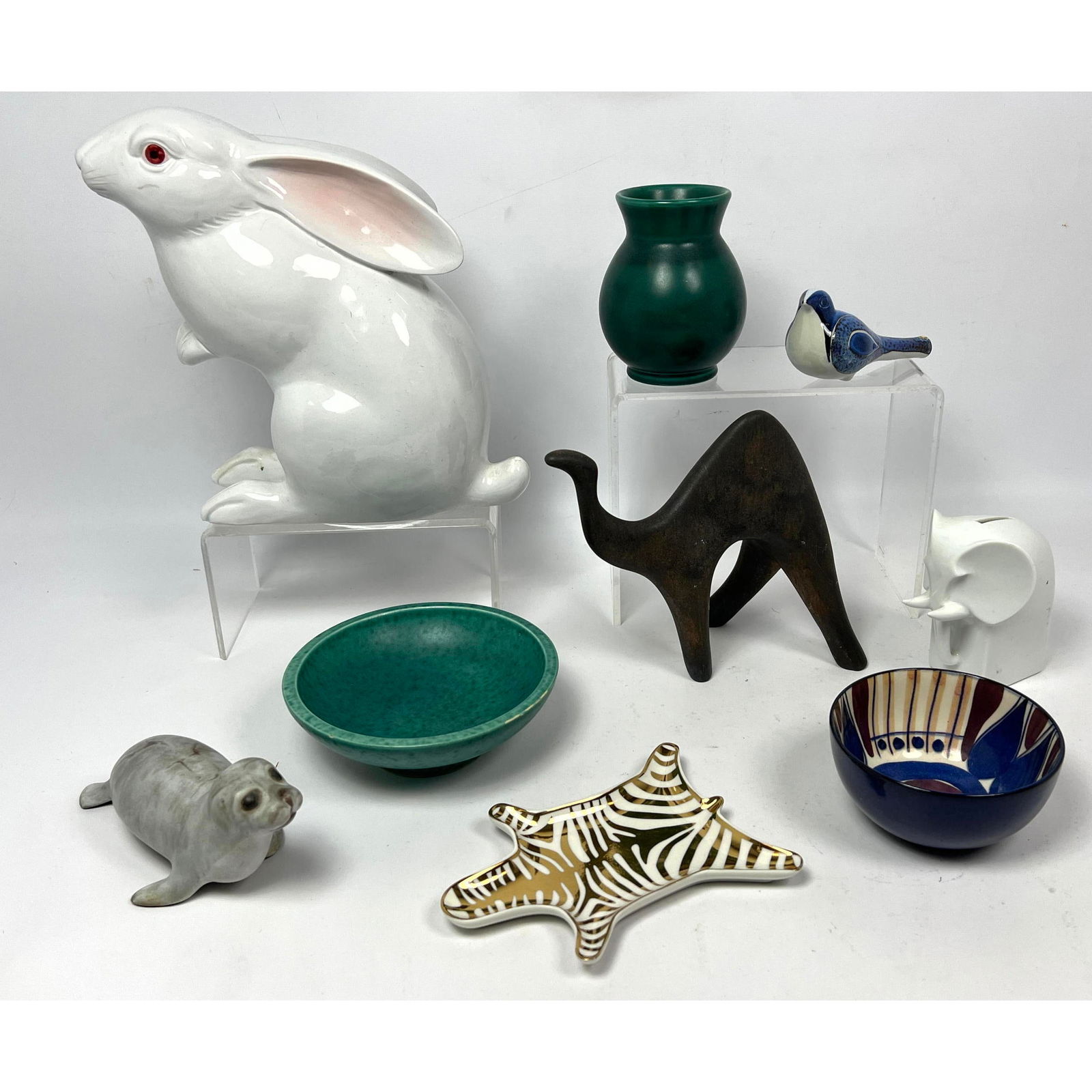 Glazed Ceramic Art Pottery. Argenta Gustavsberg Dish and Vase. Royal Copenhagen Bowl and Bird Form W (1 of 20)