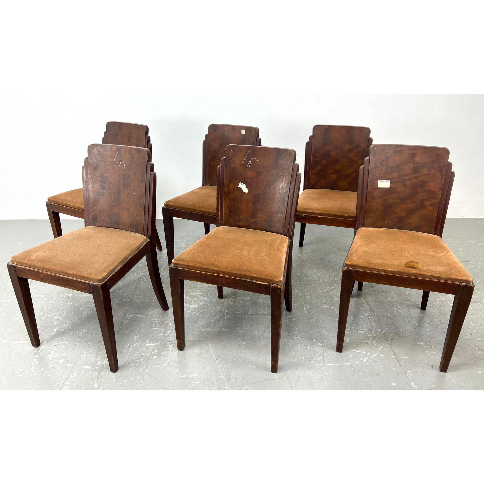 Set 6 Roger Bal French Art Deco Dining Chairs. Vintage Seating. Tiered Backs. Tapered legs. (1 of 13)