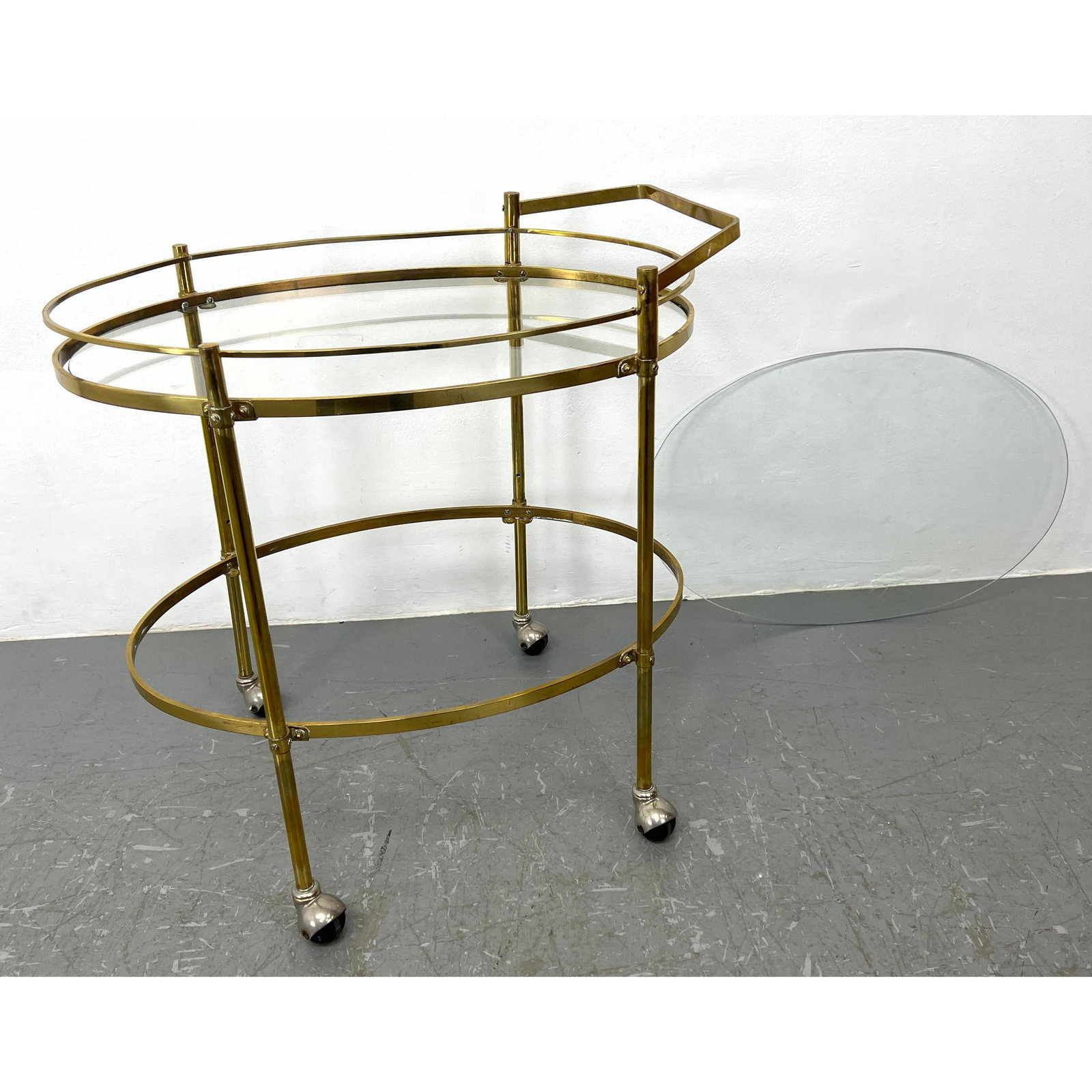 As found Italian Brass bar cart. Structurally not sound. wobbles.: As found Italian Brass bar cart. Structurally not sound. wobbles. Dimensions: Height: 30 inches, Width: 30 inches, Depth: 20 inches. --- We offer curbside delivery to NYC, Manhattan, Close Brooklyn, H