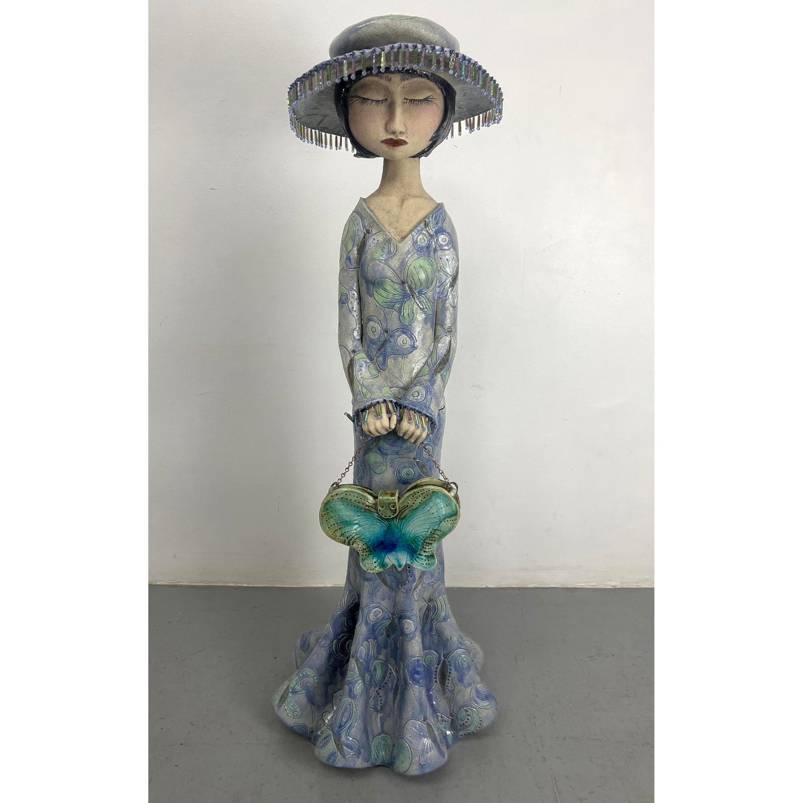 48" MEL REA Ceramic Figural Sculpture. Woman wearing hat and carrying purse. No signature found. Two (1 of 15)