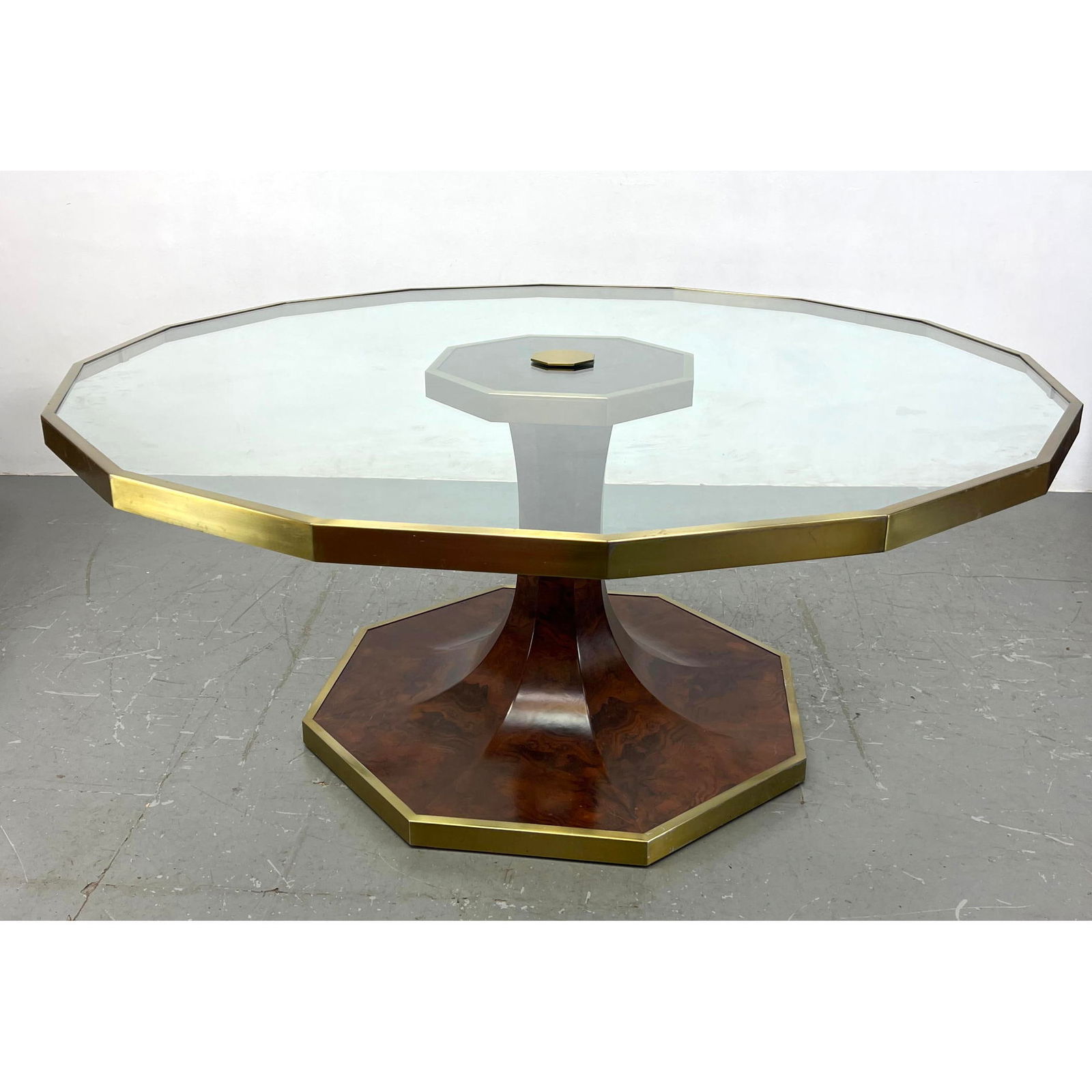 Very large Modern History  Dining Table signed Modern History. Base is burlwood and top is thick gla (1 of 17)