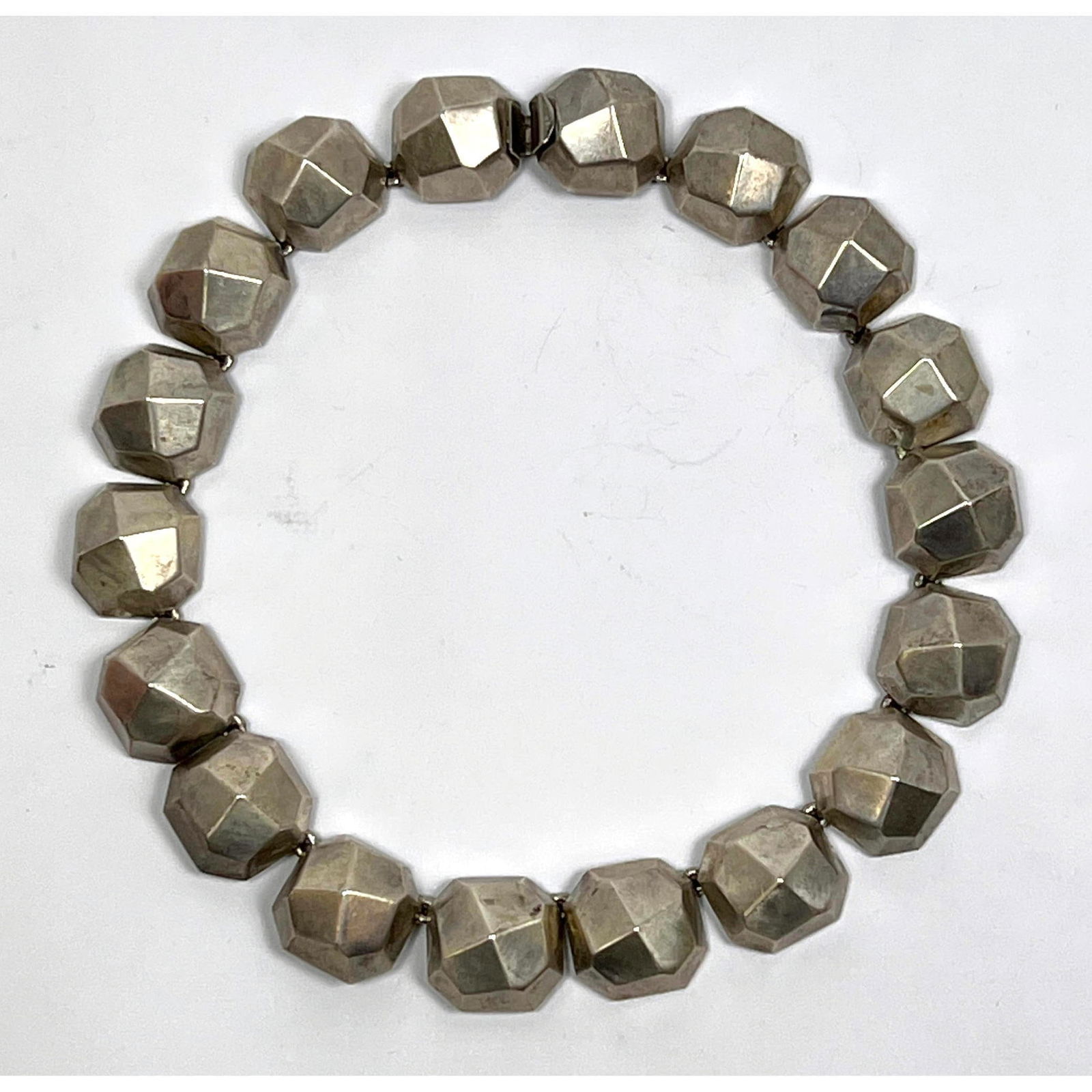 Sterling Silver Modernist Necklace. Faceted Domed Elements (each link is 3/4" wide). Clasp marked St (1 of 9)
