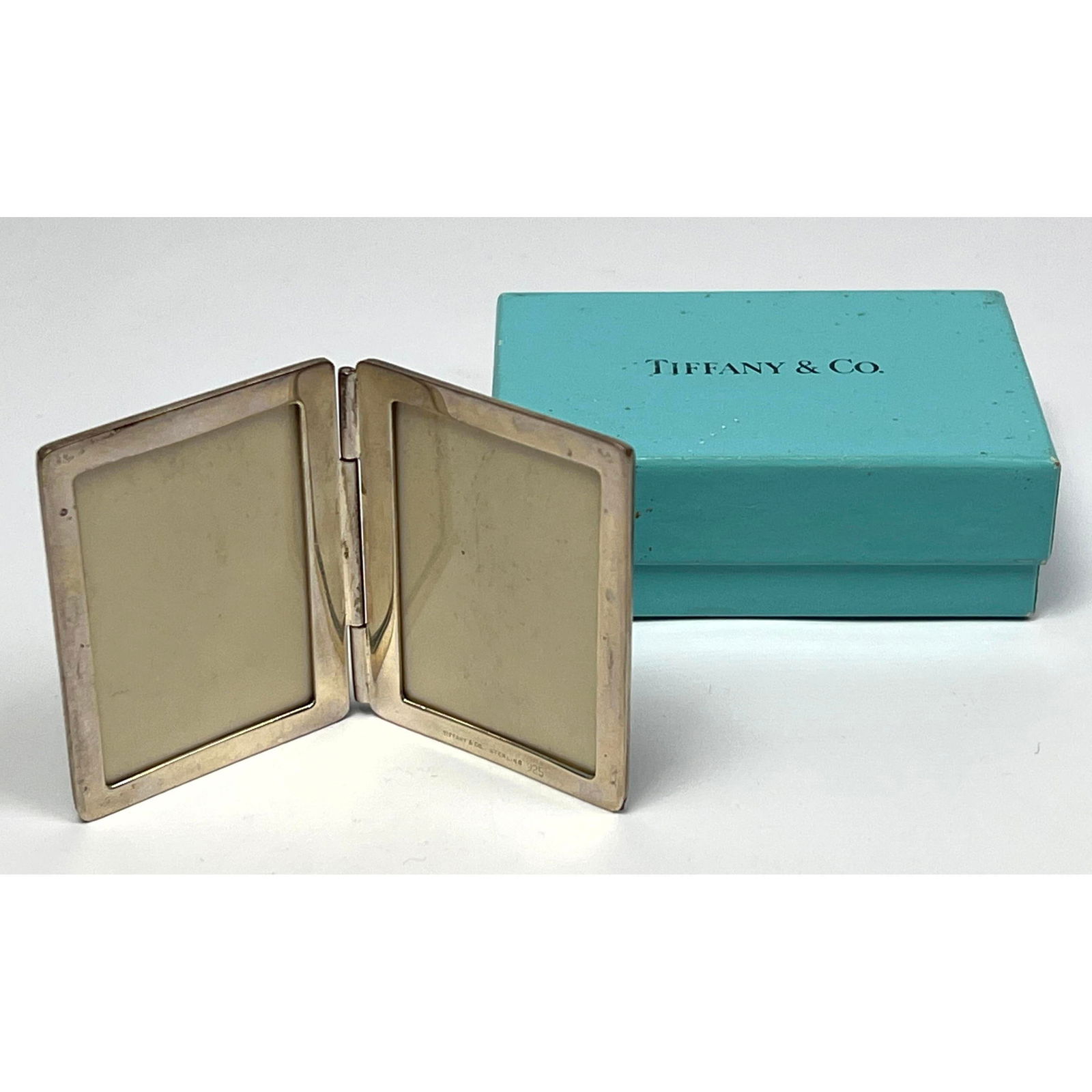 TIFFANY and CO Sterling Silver Double Photo Frame. Hinged Form. 2.25" Tall. Marked. Comes with Tiffa (1 of 10)