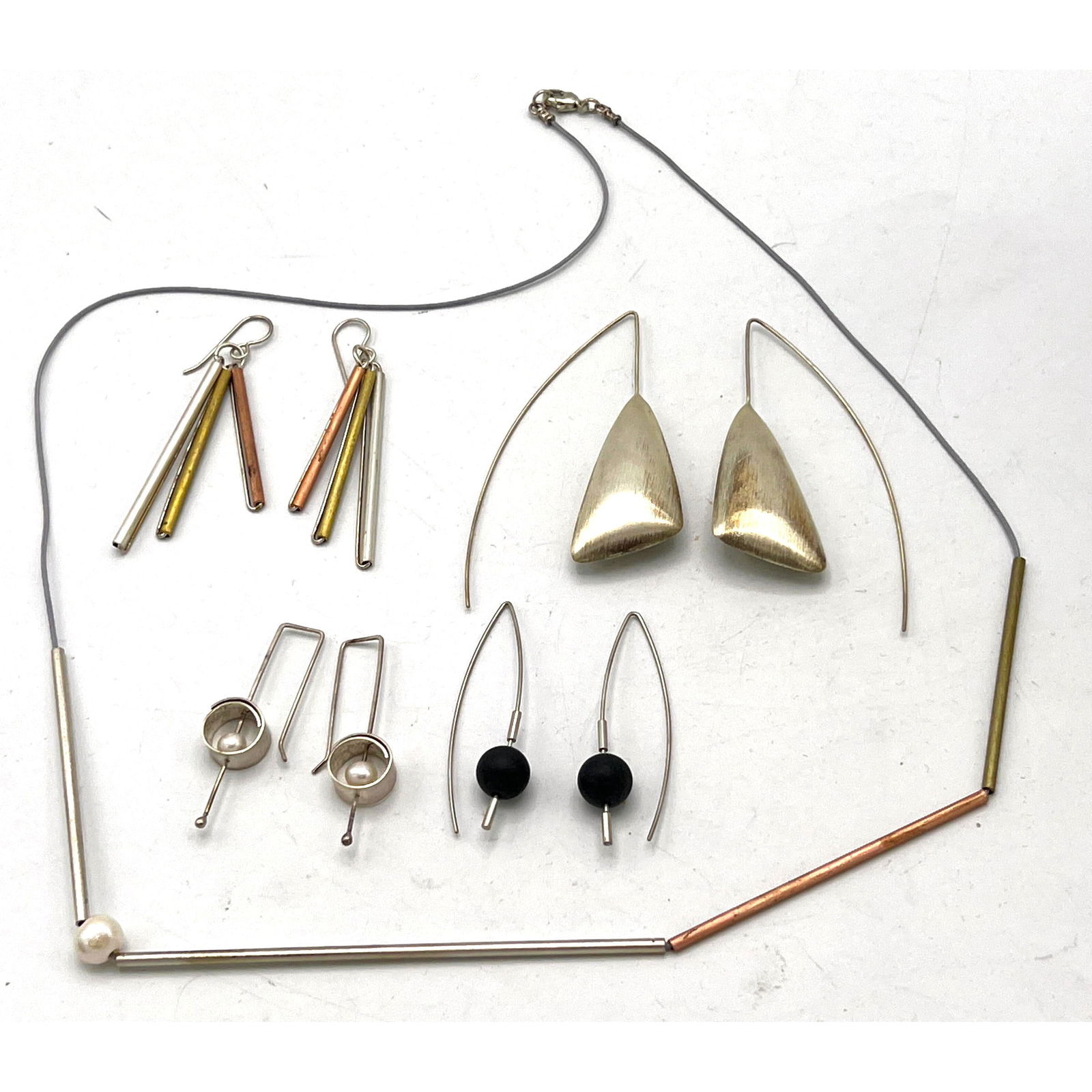 5pc Collection Modernist Studio Jewelry. LAURA HUTCHCROFT for INTEPLEI Mixed Metal Sterling, Brass a (1 of 6)