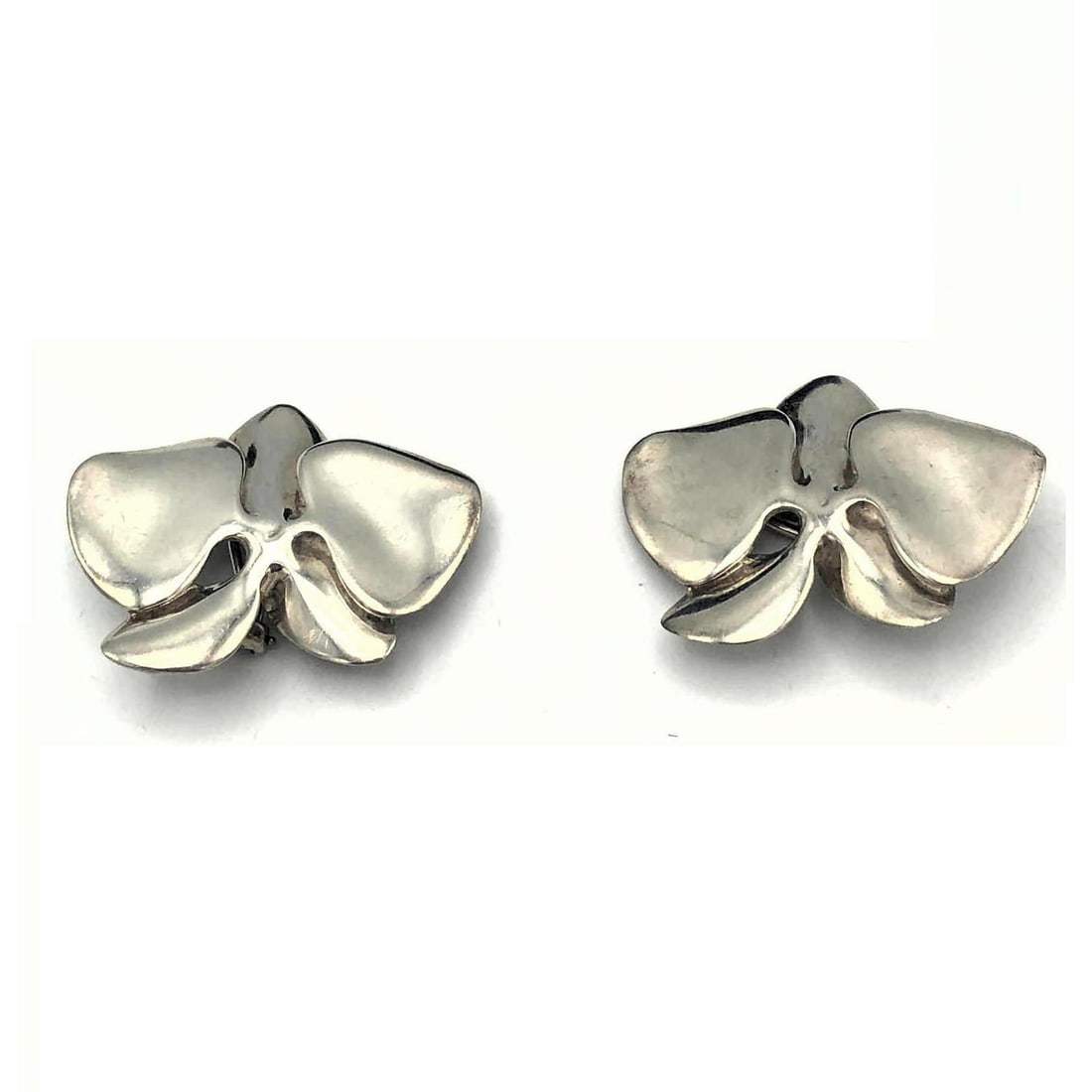 Pr ANGELA CUMMINGS Sterling Silver Large Orchid Earrings. Modernist Organic Flower Form. Marked 1984 (1 of 5)