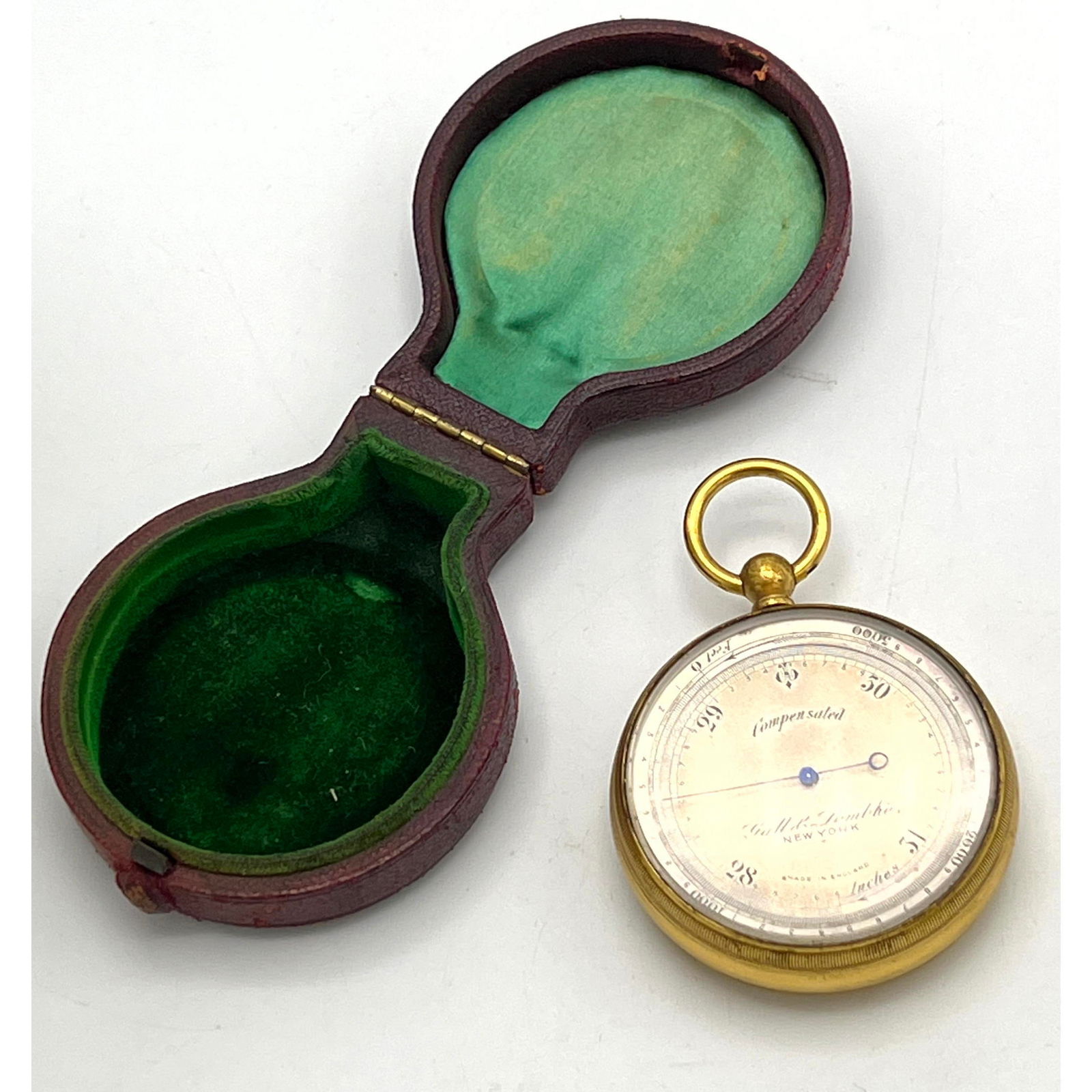 Antique Brass Barometer in custom leather case. GALL and LEMBKE, New York. Made in England. Silk lin (1 of 13)