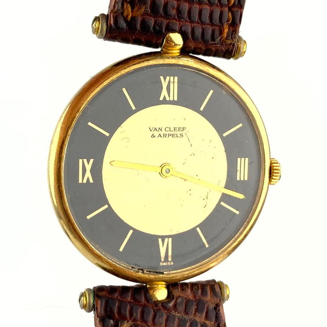 VAN CLEEF and ARPELS 14K Gold Wrist Watch. Leather band. buckle 14K. Face is 1.25"H x 1"W (1 of 16)