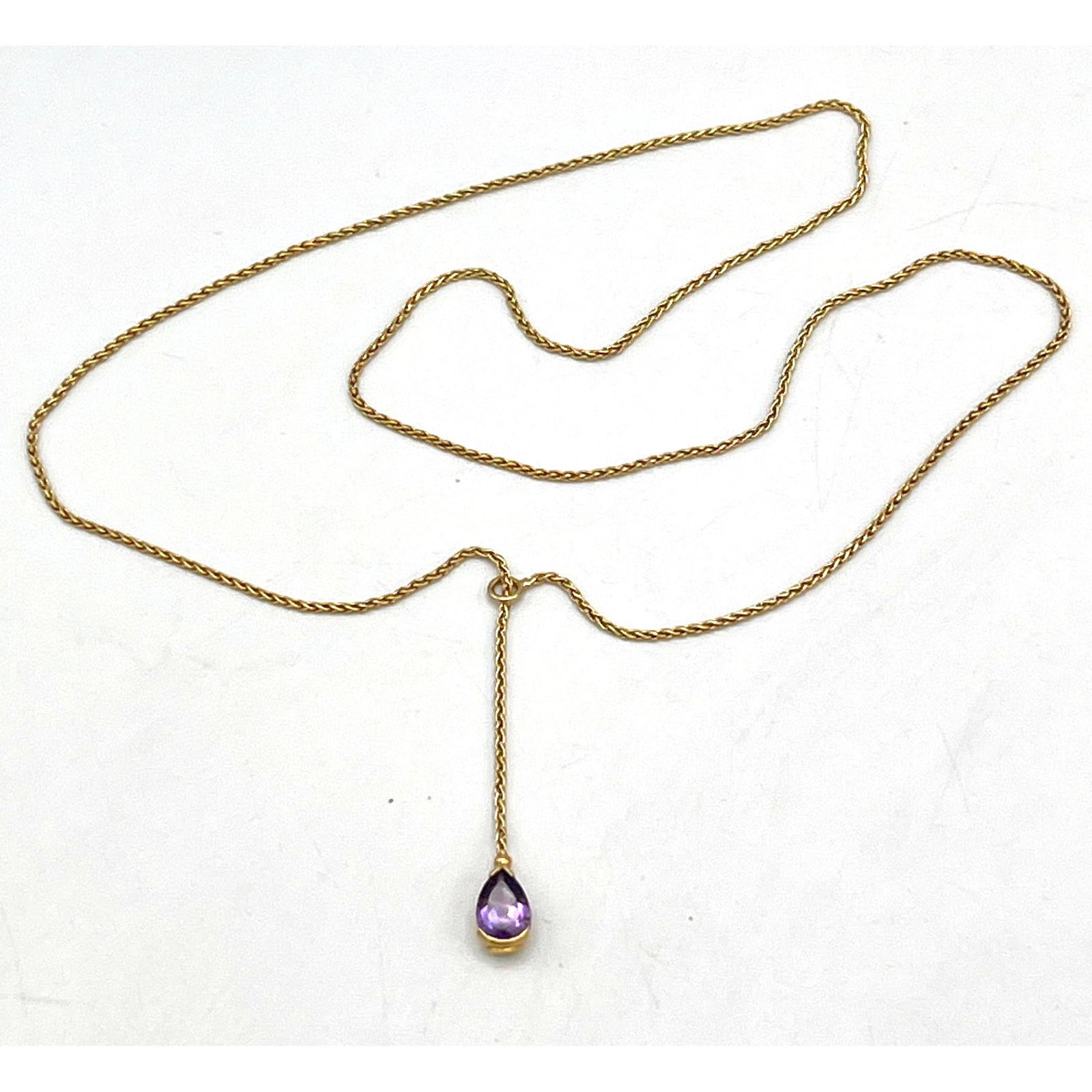 Le-Gi 18K Gold and Amethyst Necklace. Marked Le Gi 750.: Le-Gi 18K Gold and Amethyst Necklace. Marked Le Gi 750. Dimensions: Height: .25 inches, Width: inches. : L: 16 inches. Weight: 5.3 DWT --- US Packing and Shipping charge: Jewelry Flat Rate combined Sh