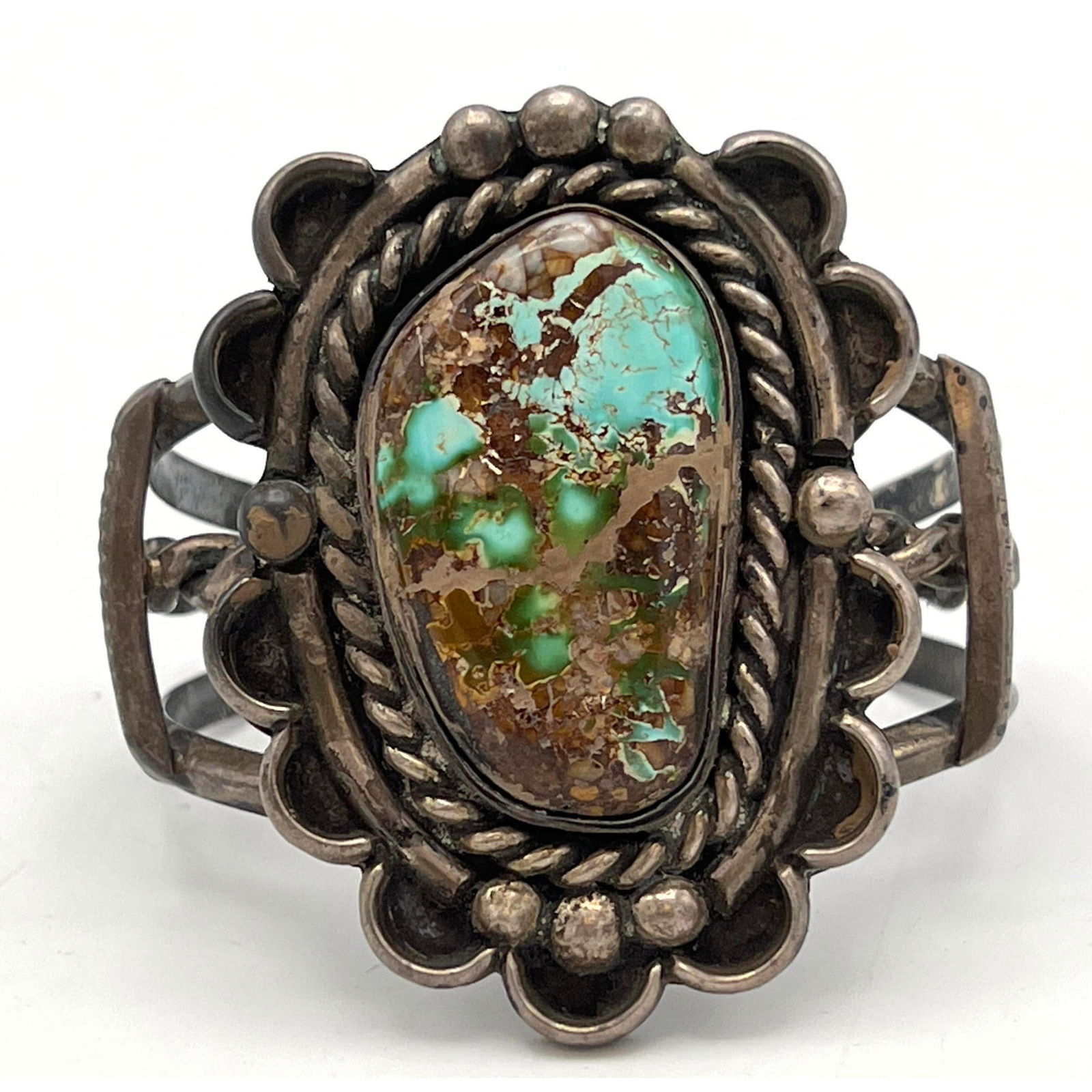 Vintage Native American Indian Turquoise Bracelet. Large Turquoise piece with rich matrix. Multi pet (1 of 7)