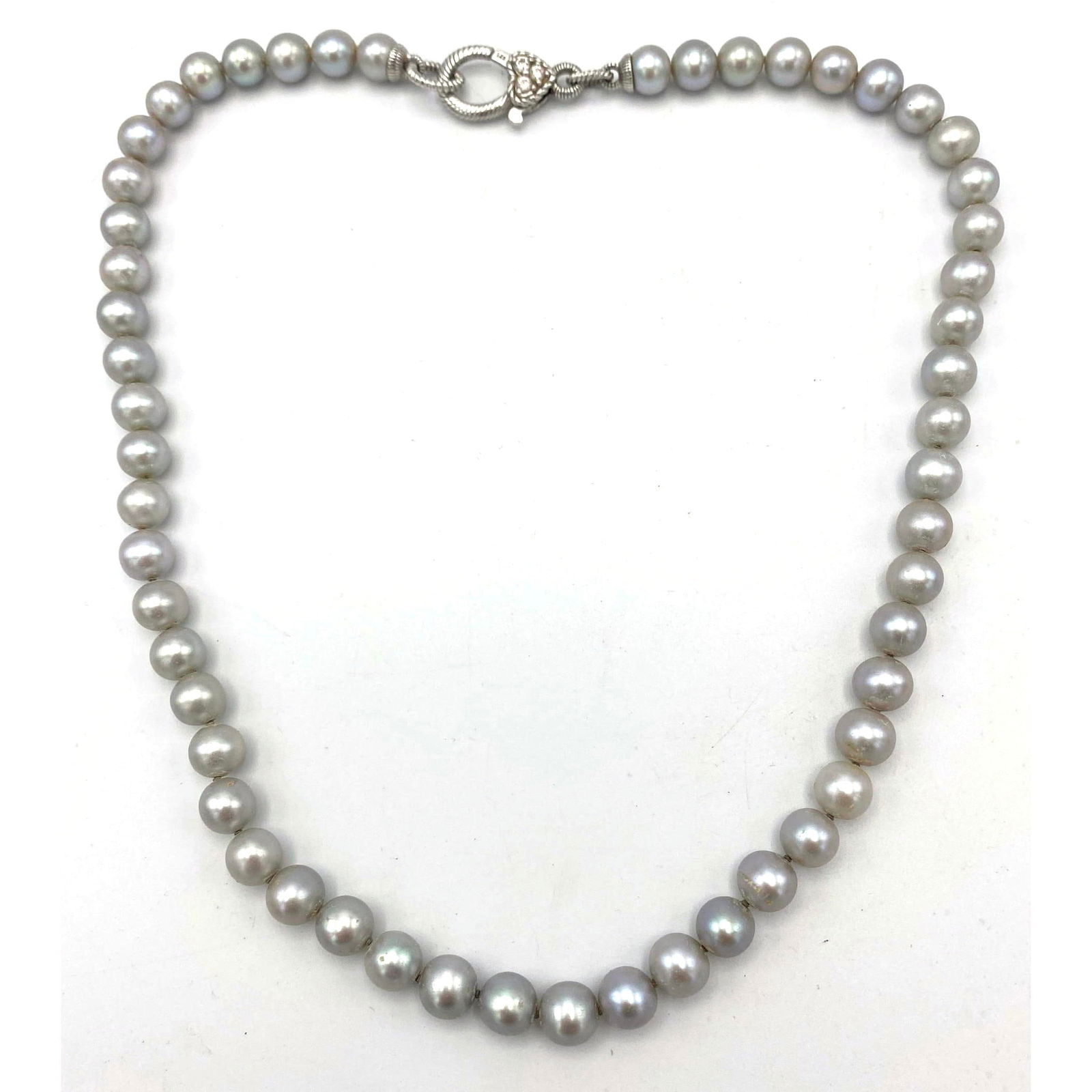 Gray Pearl JUDITH RIPKA Sterling Silver Necklace. Sterling Lobster Clasp with CZs. (1 of 7)