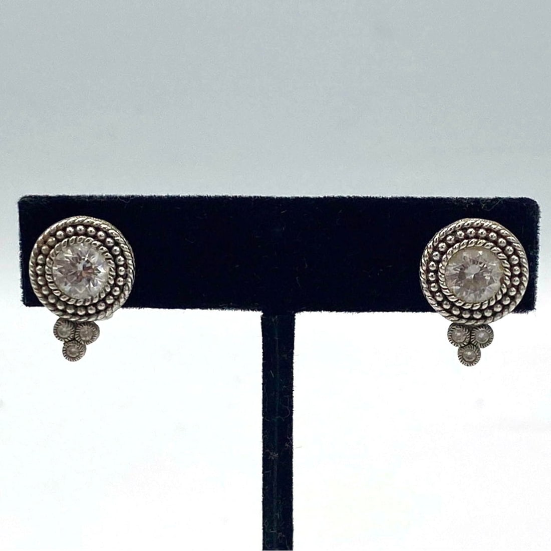 JUDITH RIPKA Sterling Silver Pierced Earrings. Large CZ stones. (1 of 8)