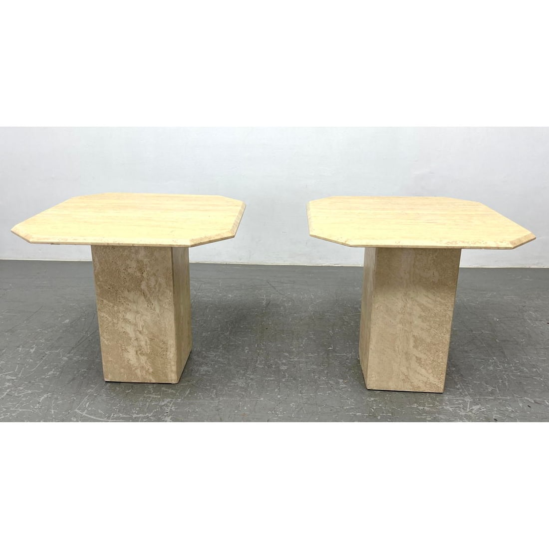 Pair  Decorator Travertine Pedestal Side Tables. Clip Corner. (1 of 12)