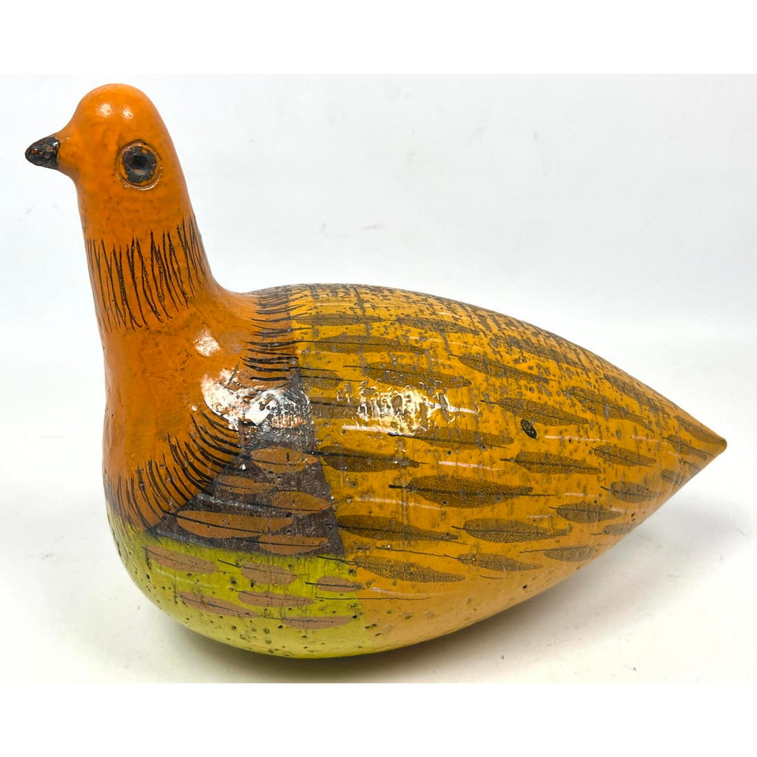 Bitossi Aldo Londi Bird Sculpture. Yellow and Orange Glazed Ceramic Figure. Marked Italy. (1 of 11)