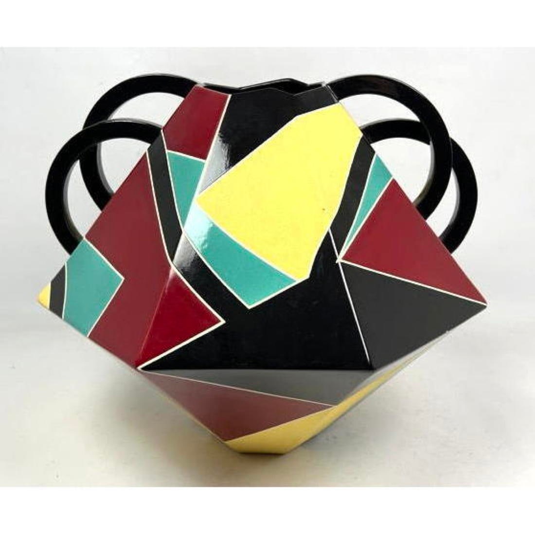 Large Studio Pottery Handled Vase. Signed  Glazed Ceramic Modernist Deco Style Ewer Vase (1 of 13)