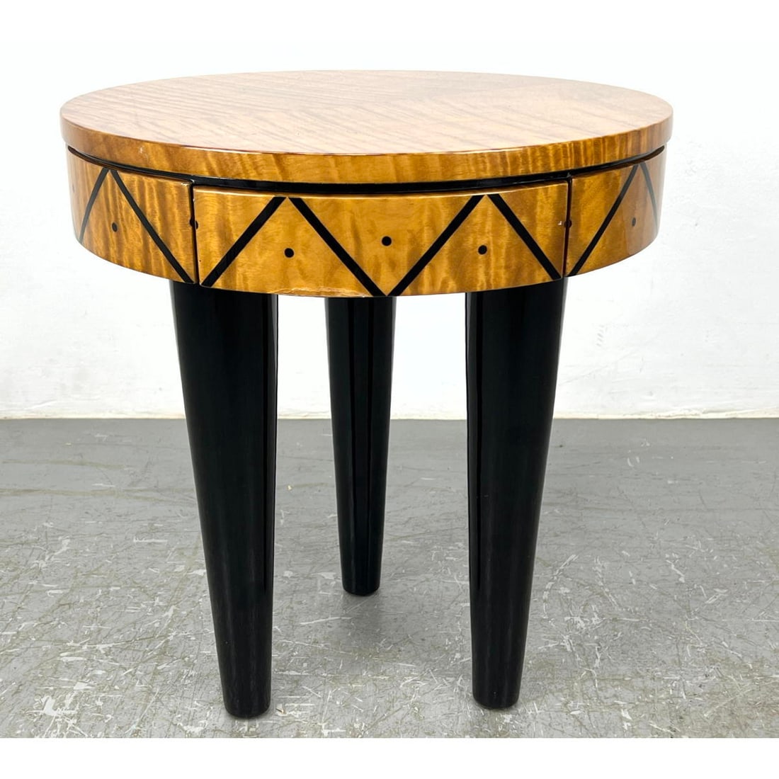 PACE Collection Designer Ebonized Trim Side Table. Richly grained top. Label. (1 of 11)