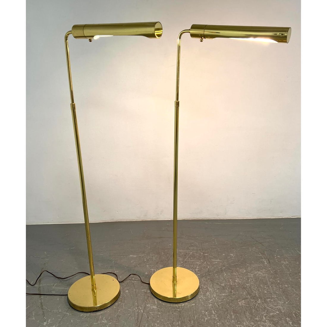 2pc Brass Adjustable Floor Lamps. Mid Century style. Brass tube form shades. (1 of 15)