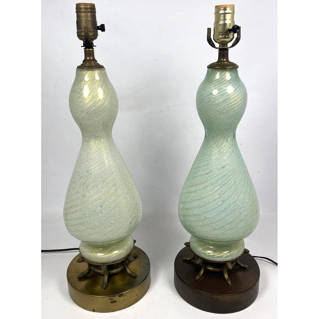 Pair Murano Art Glass Table Lamps. Seguso style with gold flecks. (1 of 13)